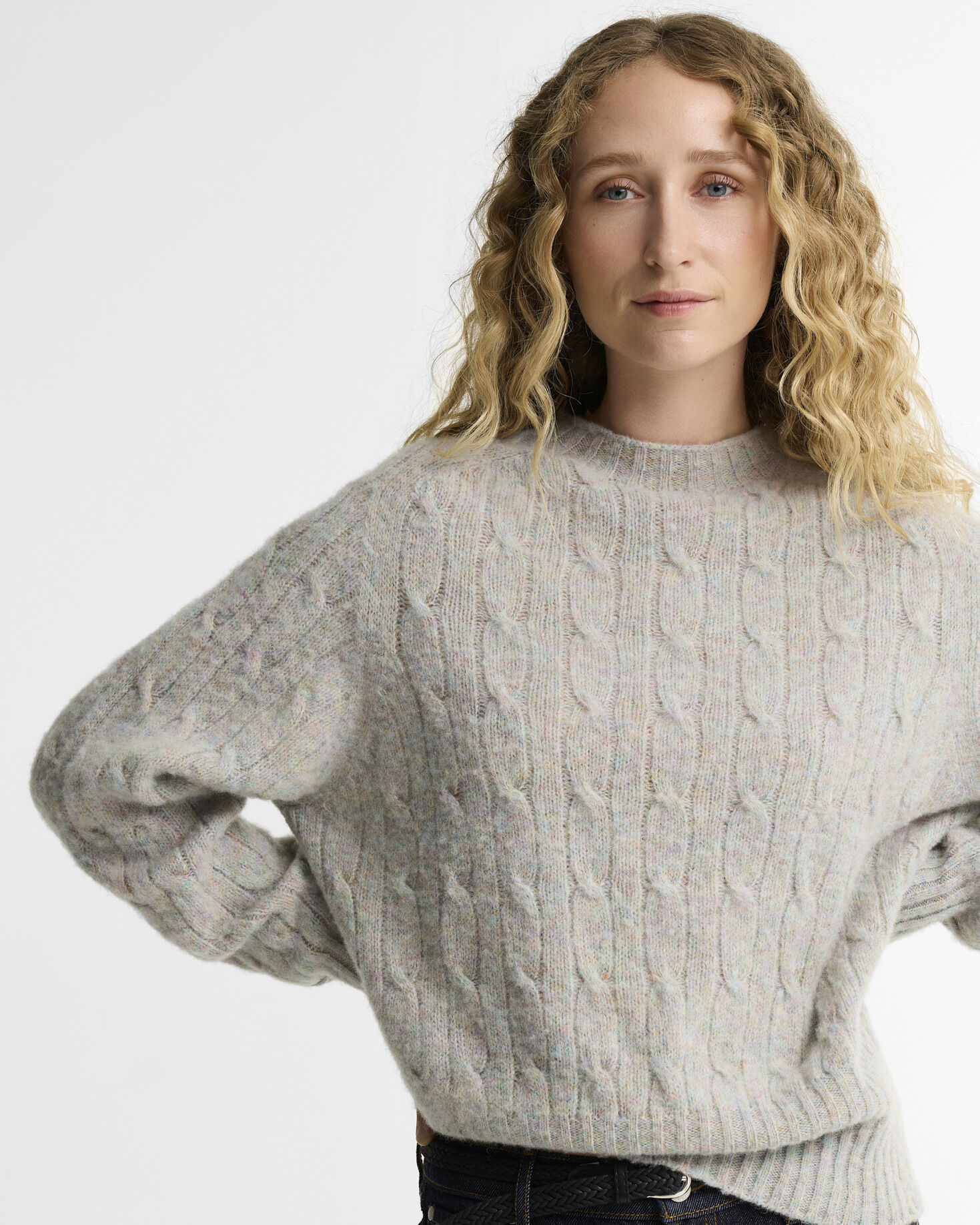 Maglione Scottish Made Havant in lana con lavorazione a trecce Pearl