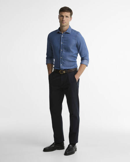Burnett Denim Tailored Long-Sleeved Shirt Denim Blue