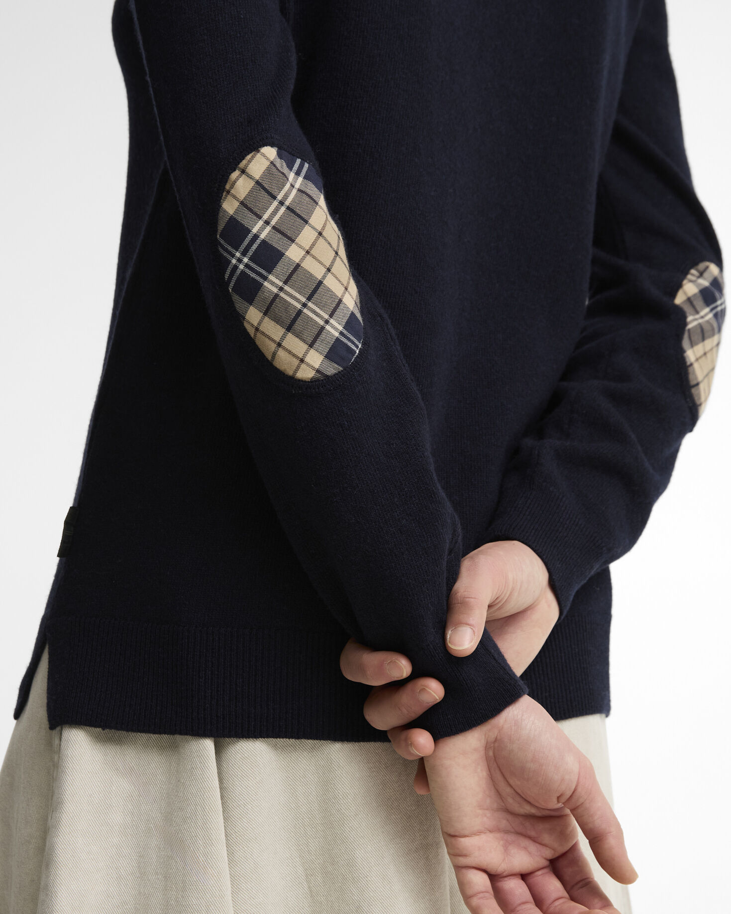 Pendle Crew Neck Jumper Navy/Birchwood Tartan