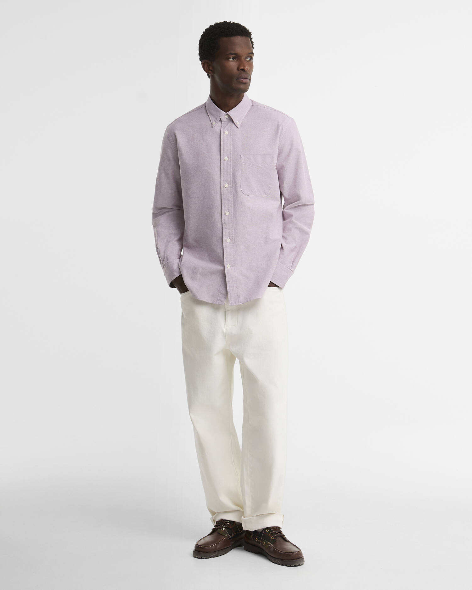Oxford Authentic-Fit Long-Sleeved Shirt Dk Red image number 1
