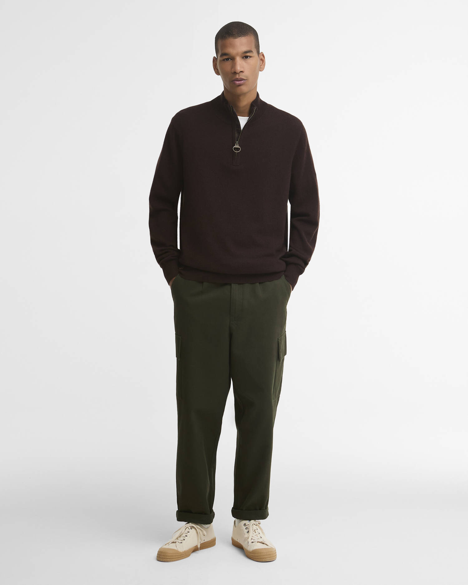 Barbour Pullover Ronson Half-Zip aus Woll-Kaschmir-Mix Peat image number 1