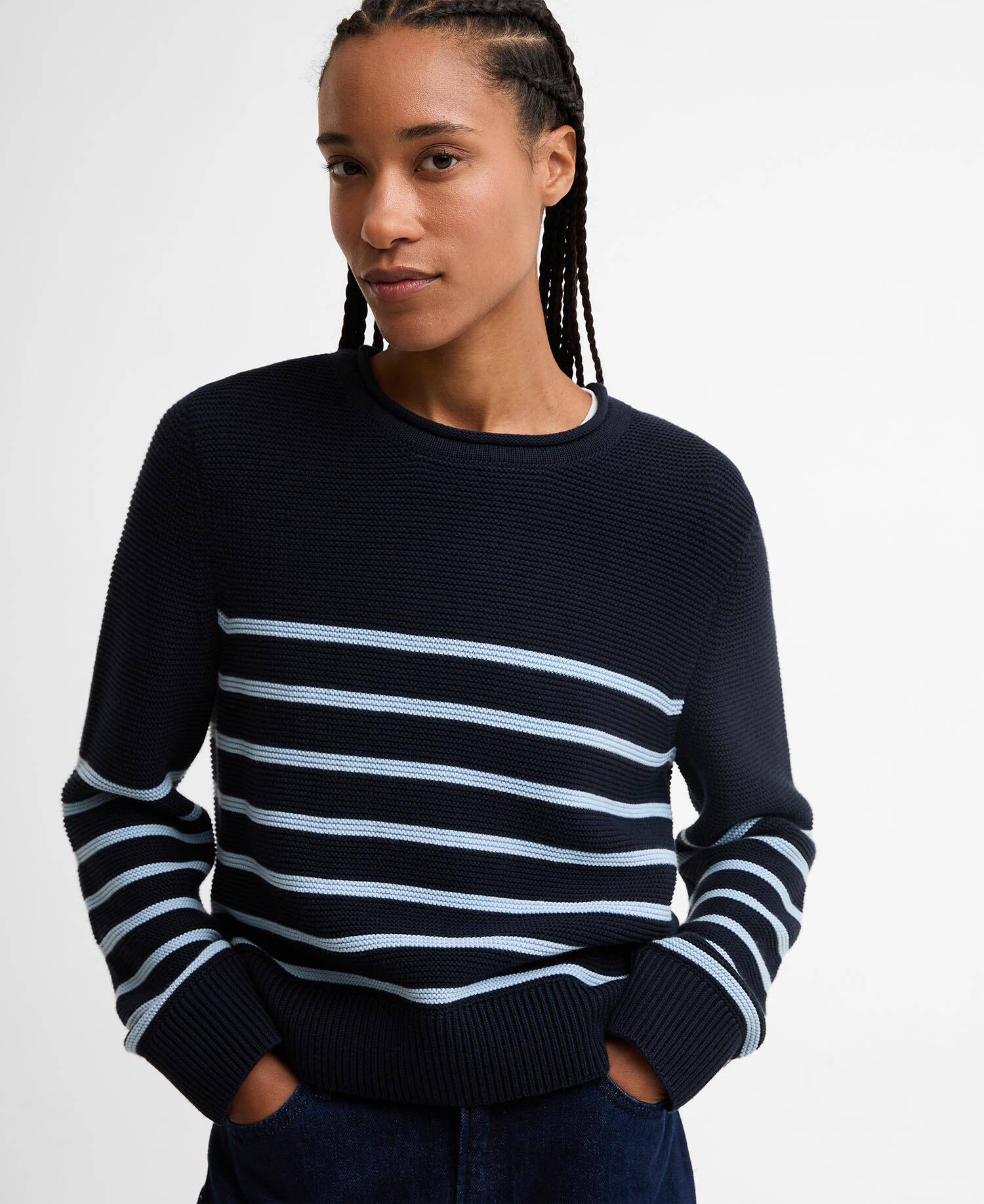 Hinton Striped Crew Neck Jumper Dark Navy Stripe image number 3