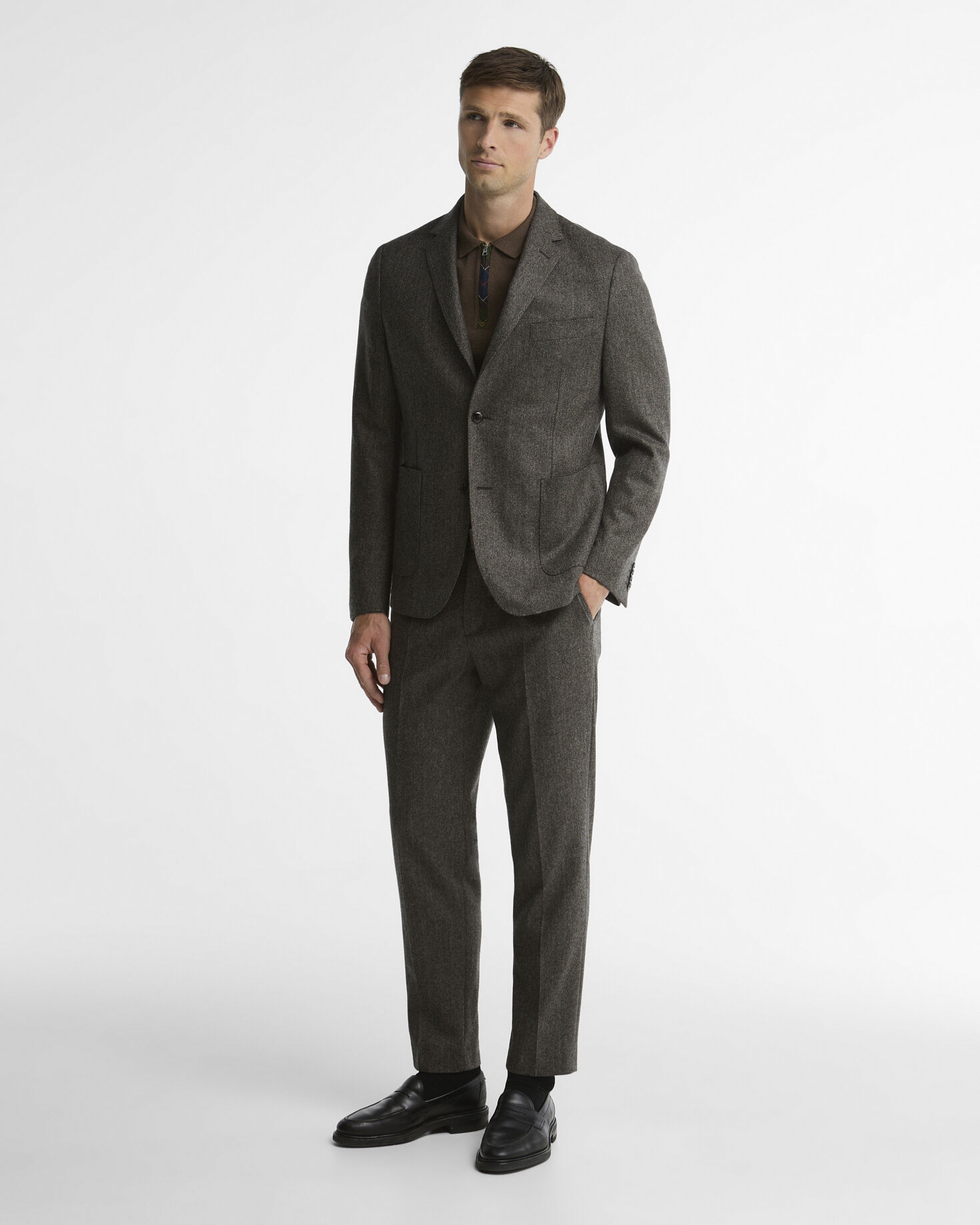 Fairford Herringbone Tailored Trousers Grey Marl