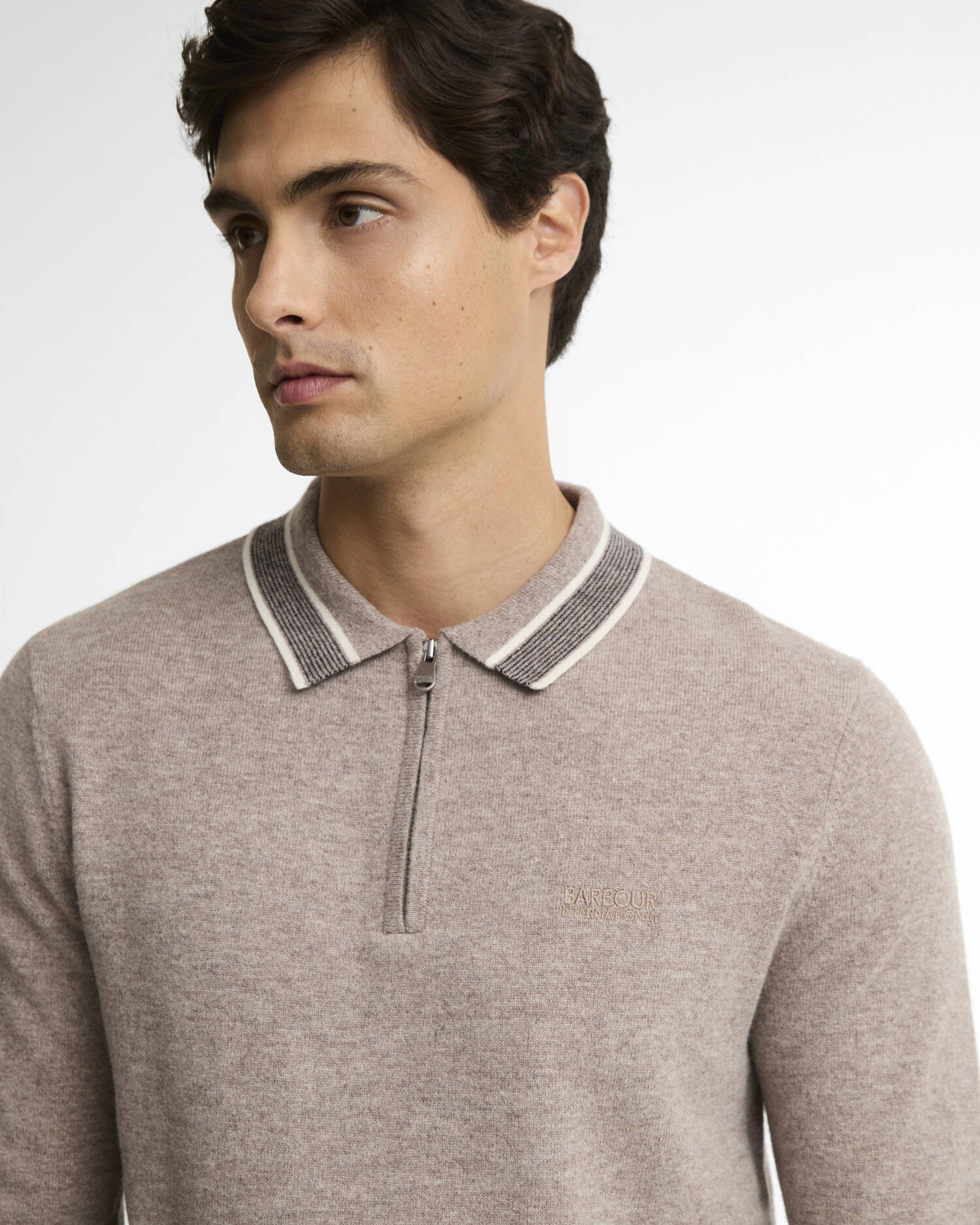 Newport Long-Sleeved Knitted Polo Shirt Concrete image number 3