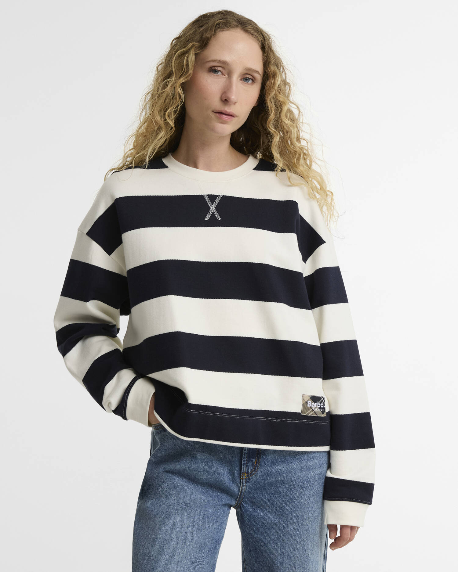Felpa Eva con motivo a righe Cloud/Dark Navy image number 0