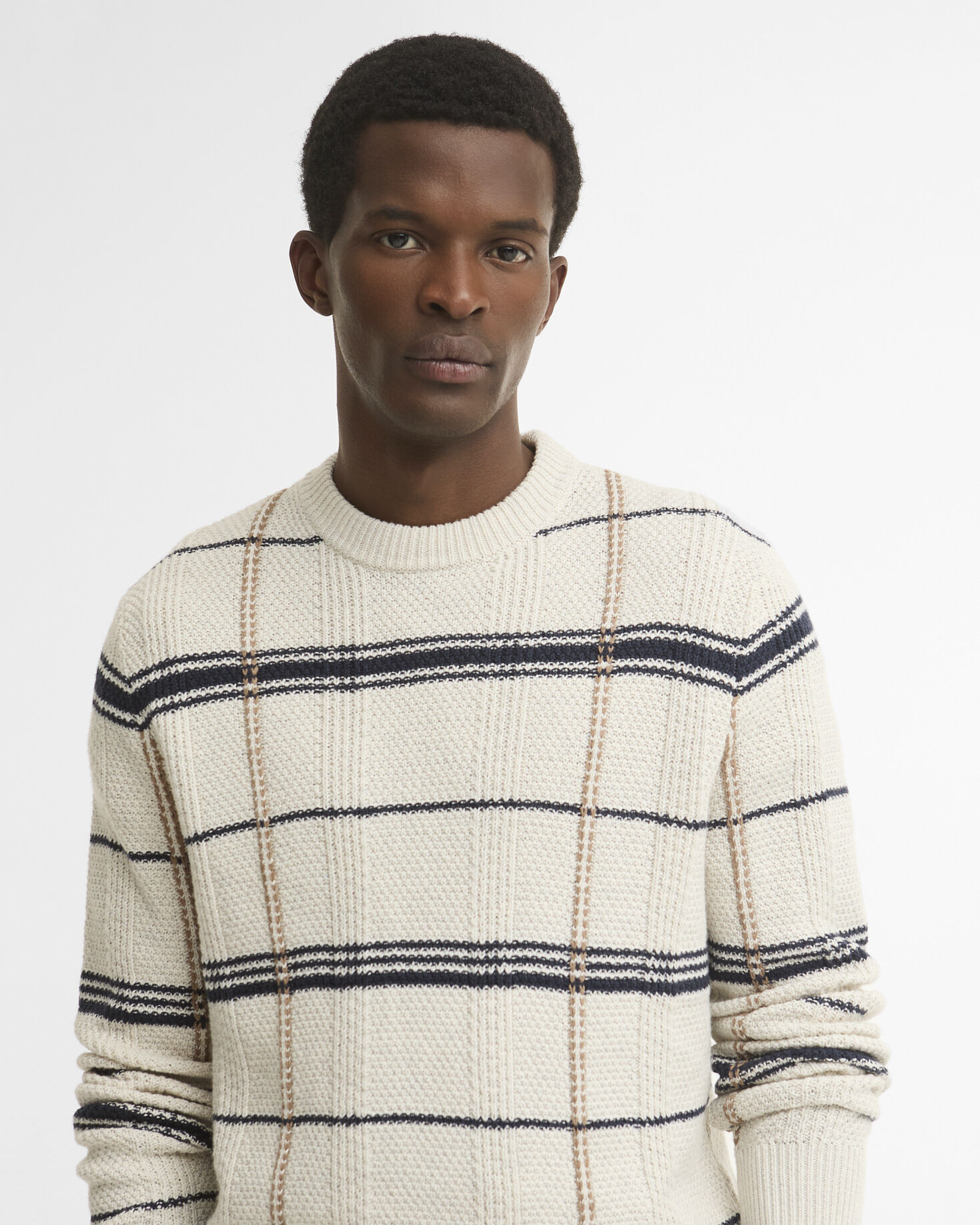 Fasey Cable-Knit Tartan Jumper Whisper White