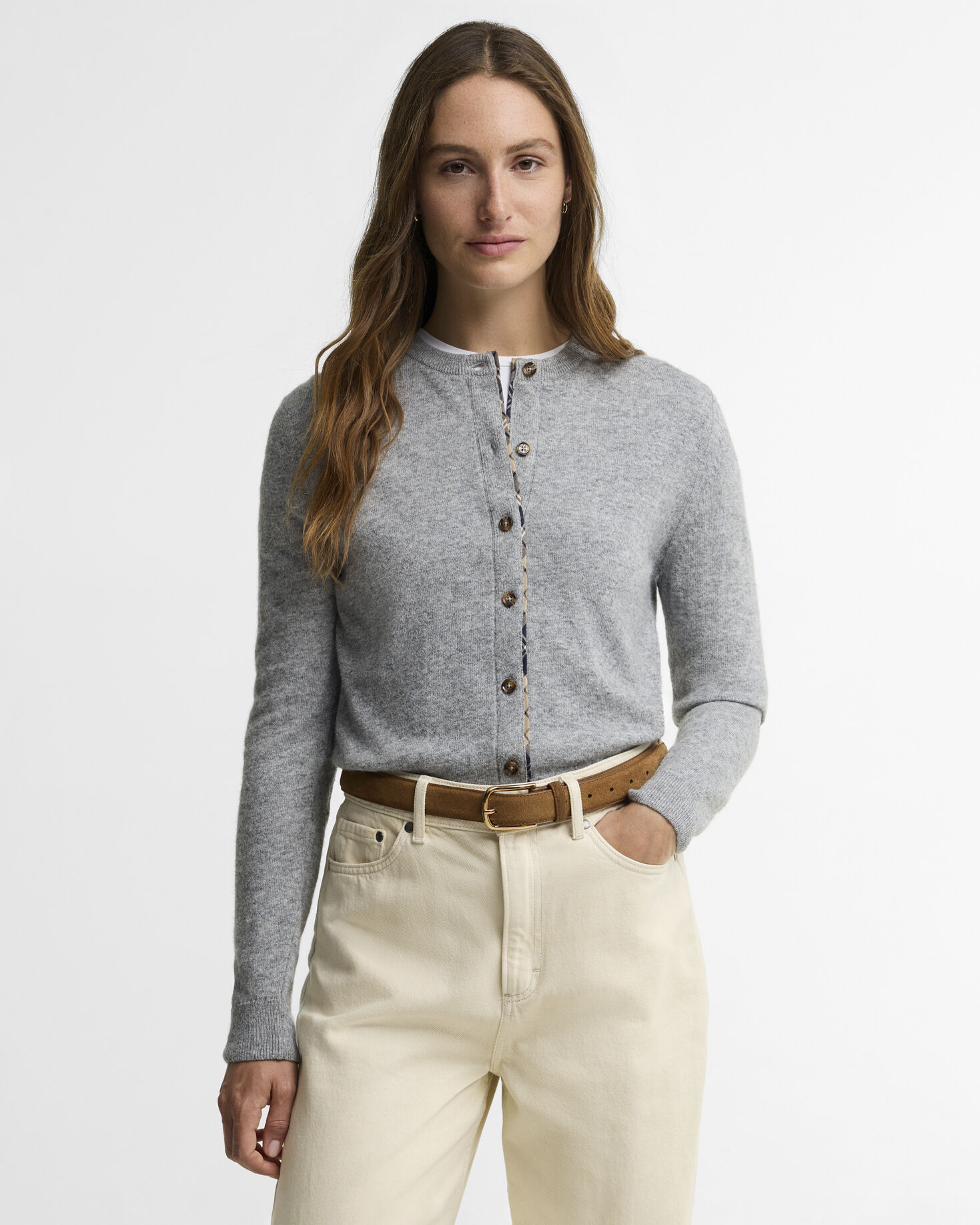 Pendle Cardigan Grey Marl/Birchwood Tartan