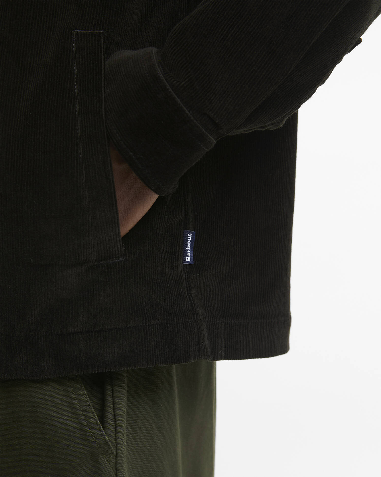 Tartan Trimmed Cord Overshirt Olive image number 4