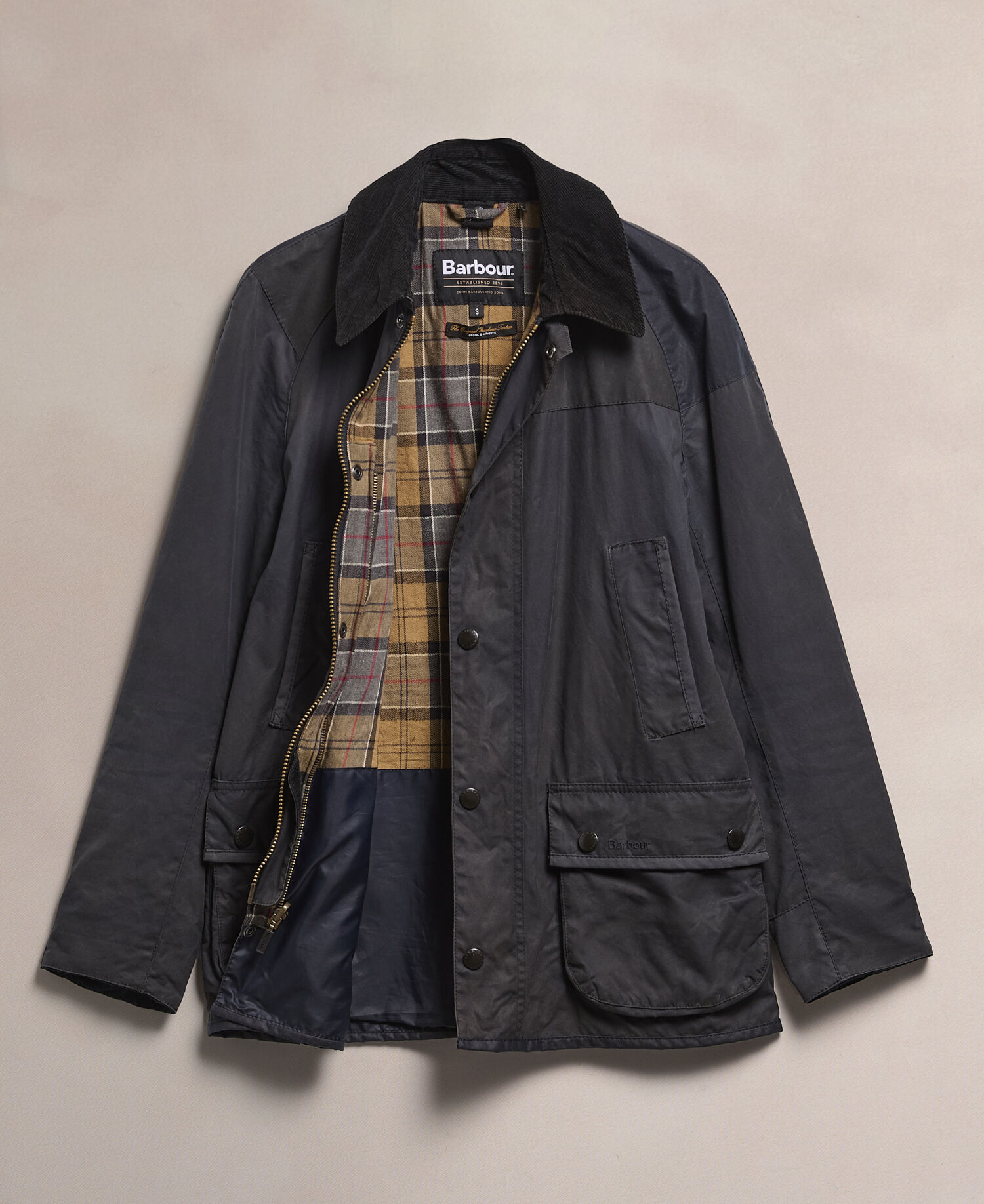 Barbour Re-loved Men's Ashby Waxed Jacket - Size S Navy