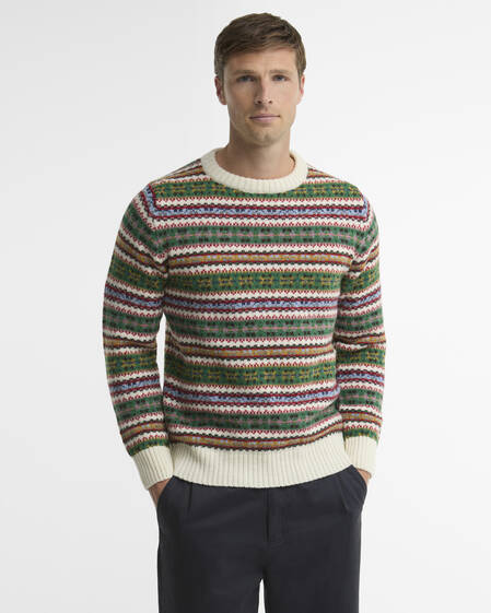Scottish Made Fair Isle Wool Crew Neck Jumper Whisper White