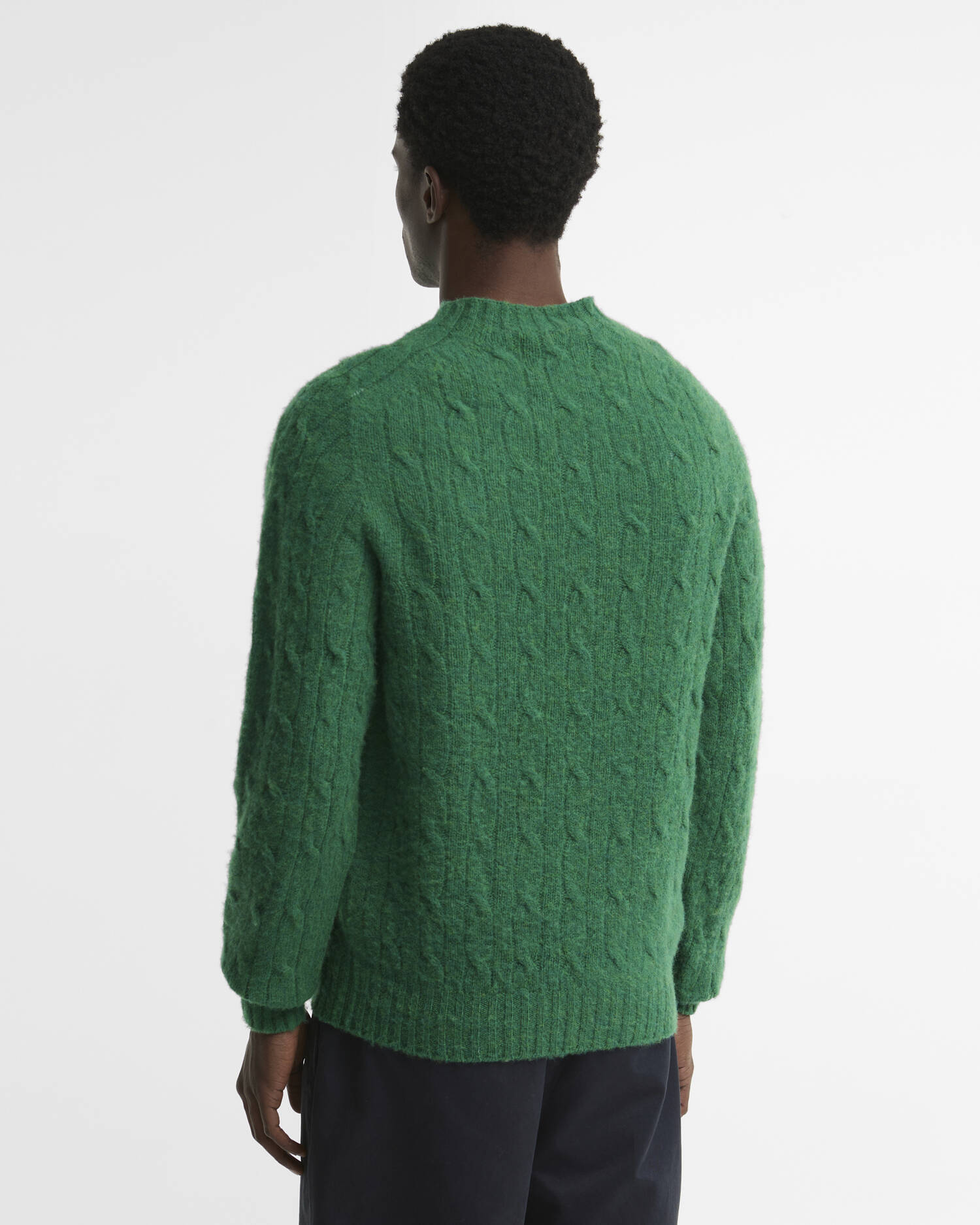 Scottish Made Cable-Knit Wool Crew Neck Jumper Sycamore image number 2