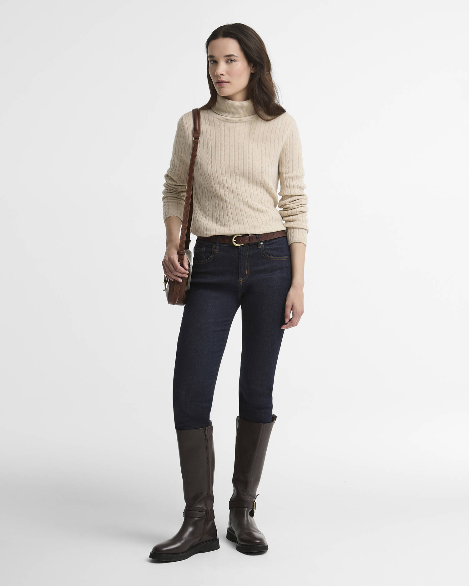 Maglione a trecce Georgette a collo alto con risvolto Birch image number 1