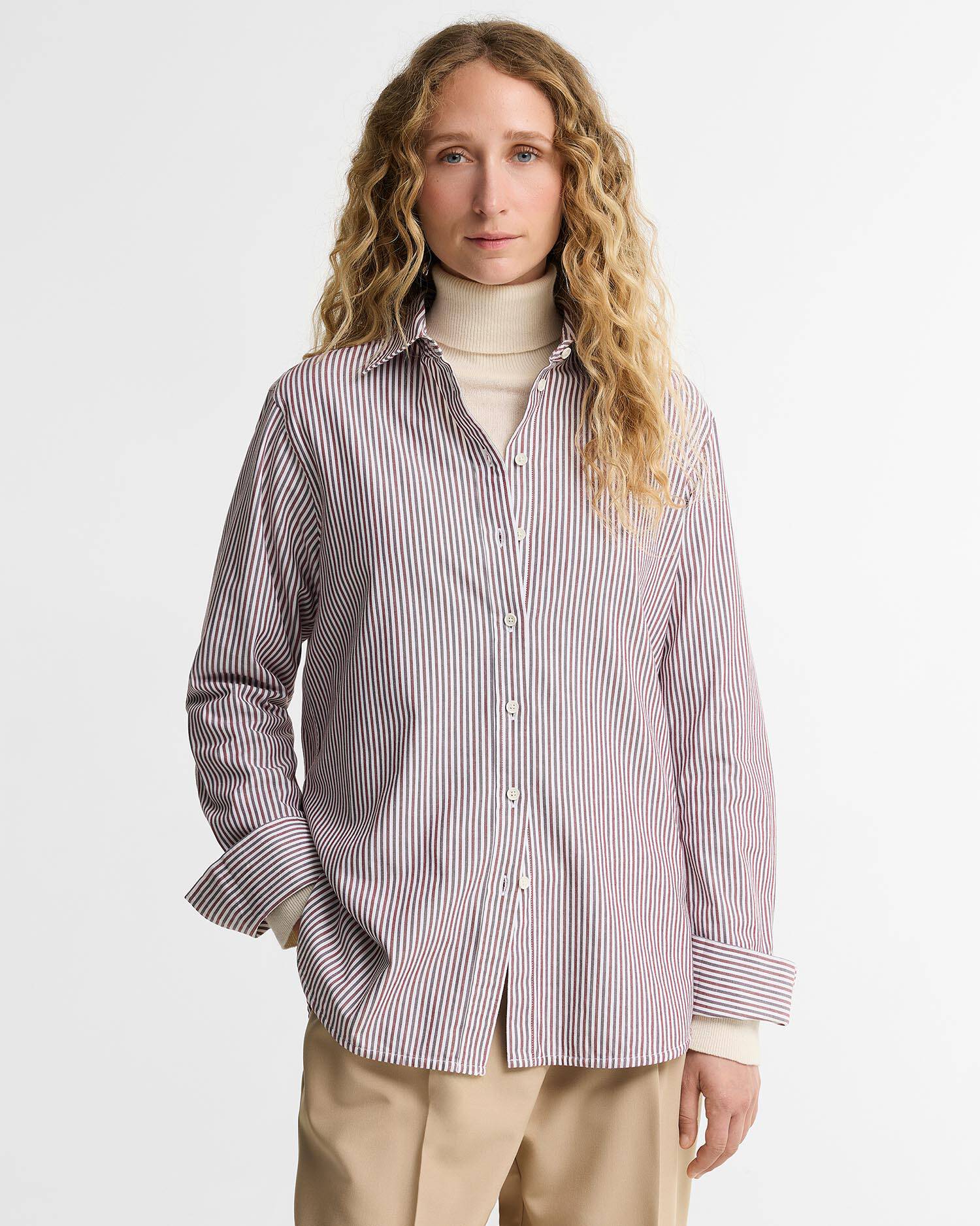 Camicia May con motivo a righe dalla vestibilit&agrave; comoda Cranberry/Fig image number 0