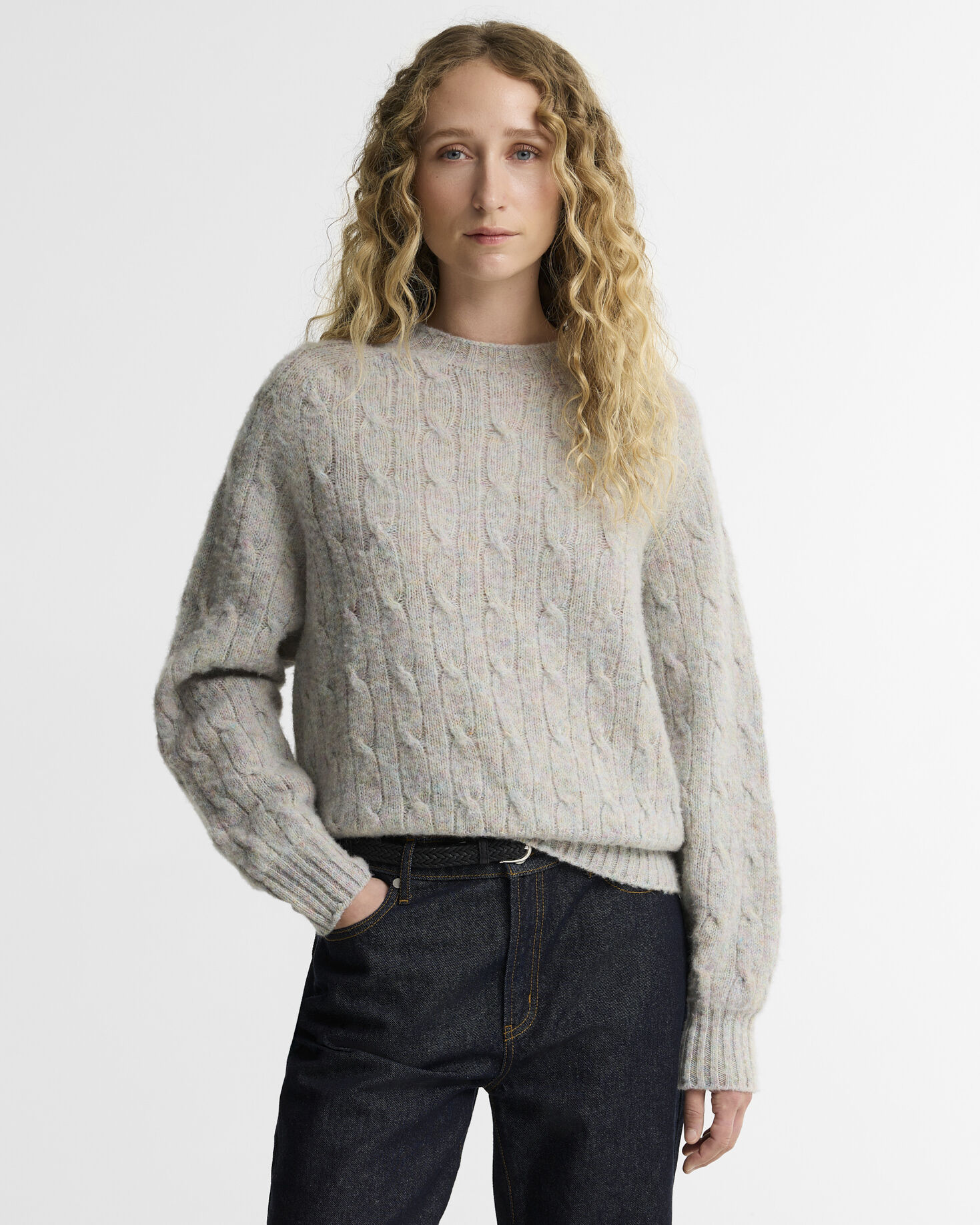 Maglione Scottish Made Havant in lana con lavorazione a trecce Pearl