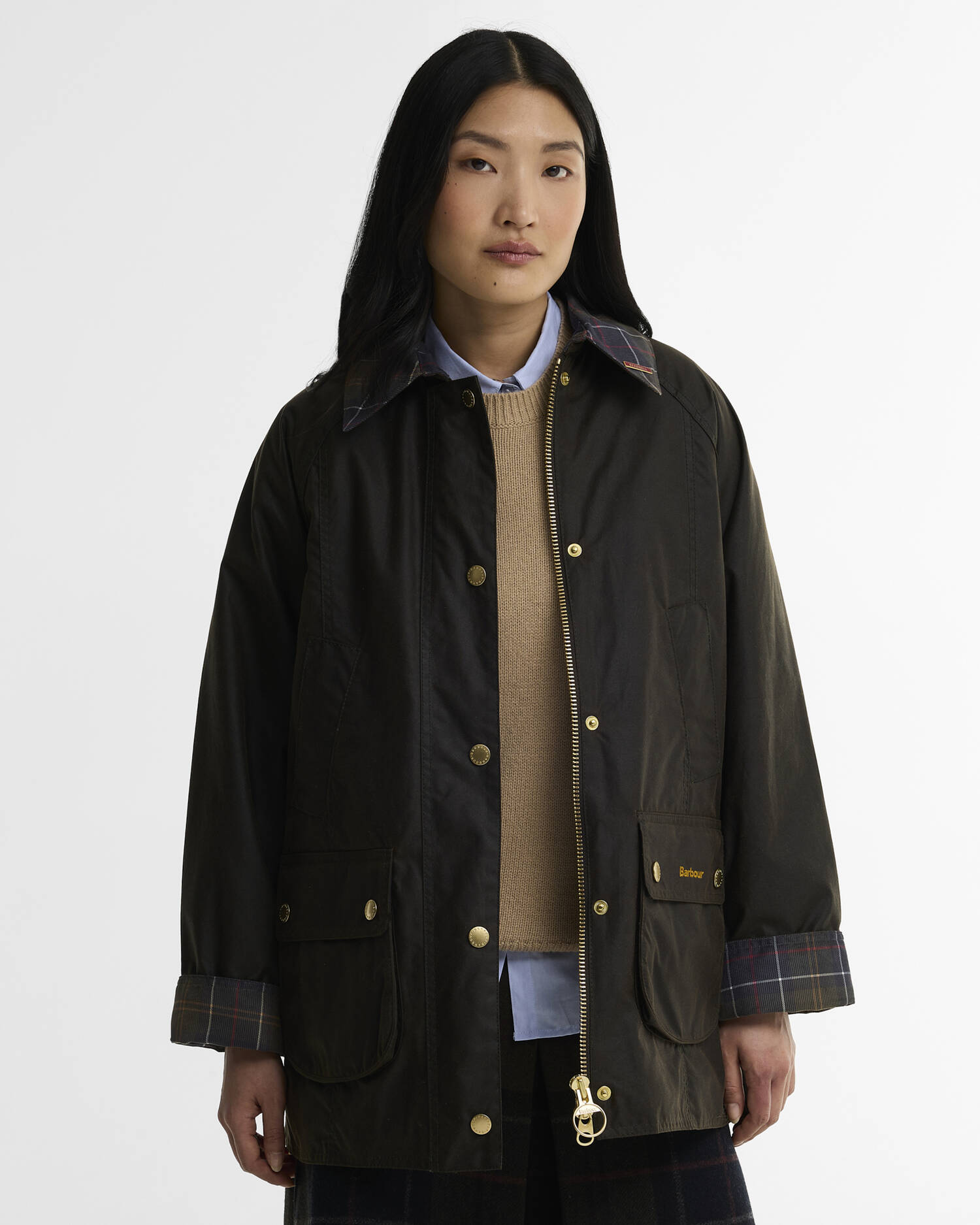 Barbour Wachsjacke Icons Tartan Collar Modern Beadnell Olive/Classic image number 0