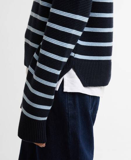 Hinton Striped Crew Neck Jumper Dark Navy Stripe