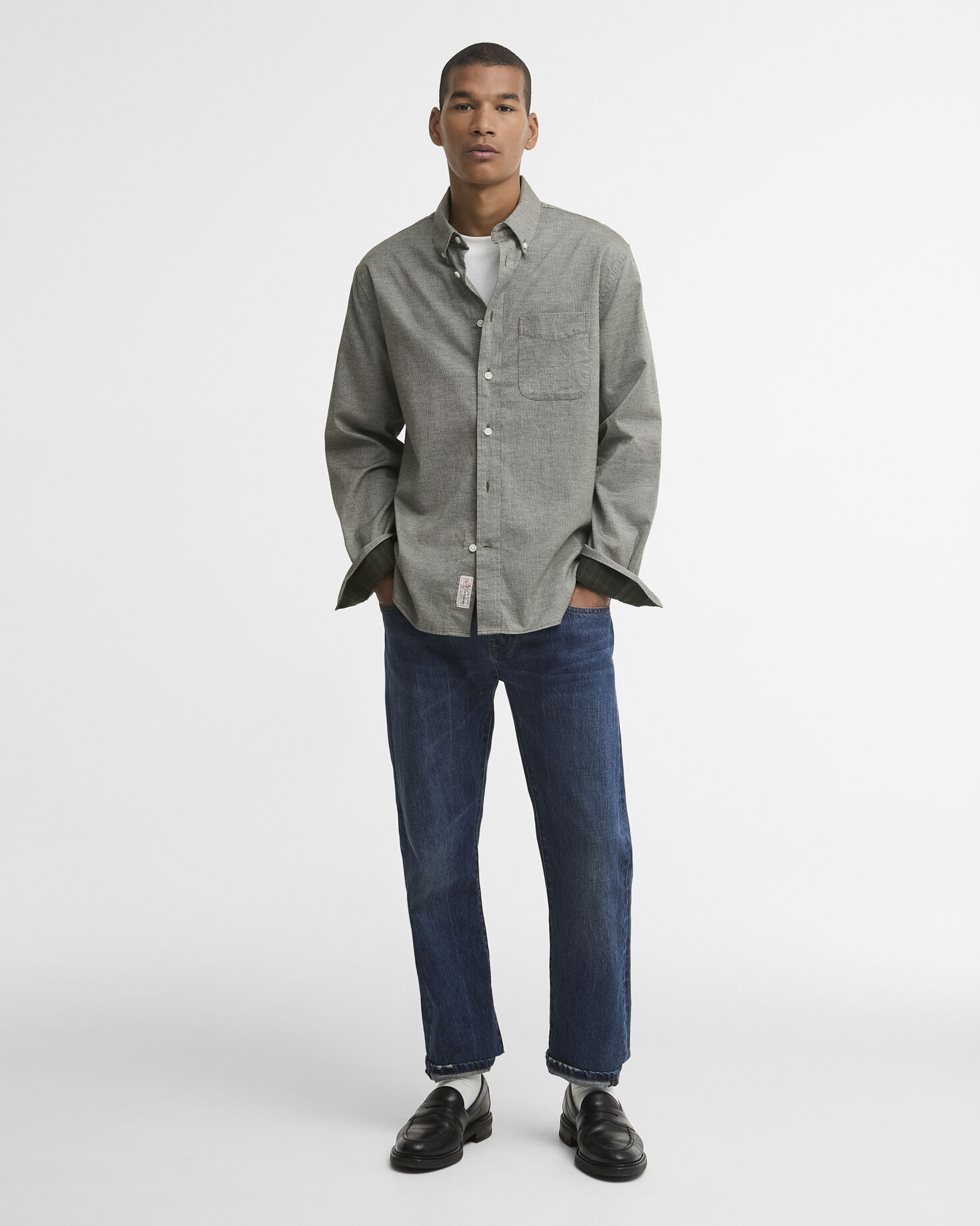 Camicia a maniche lunghe Nevis con taglio classico Forest Marl