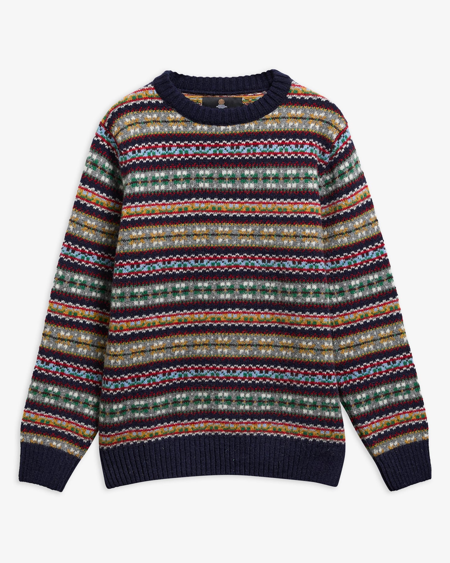 Maglione girocollo in lana Scottish Made Fair Isle Navy