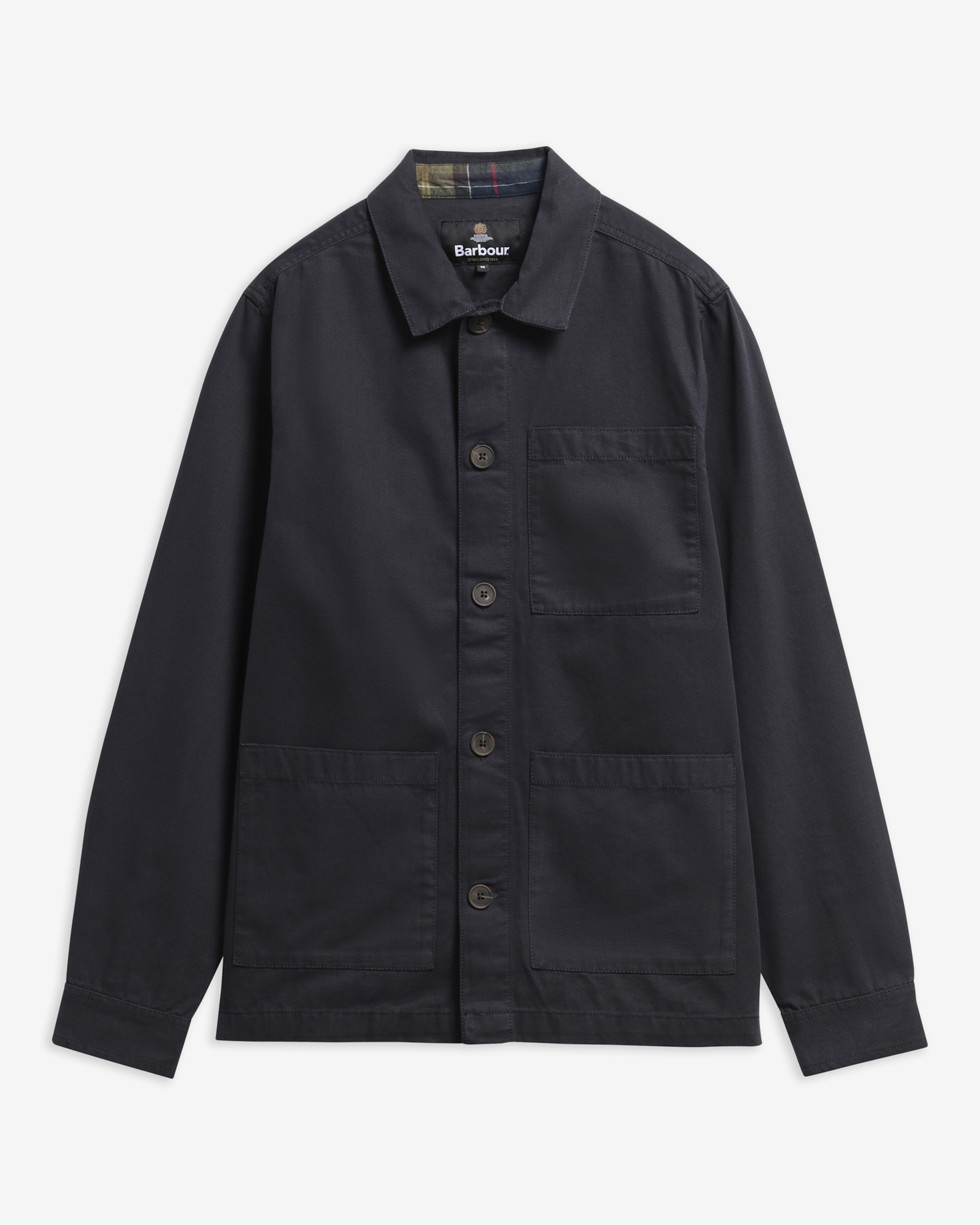 Barbour Overshirt Tartan Trimmed Washed Dark Navy