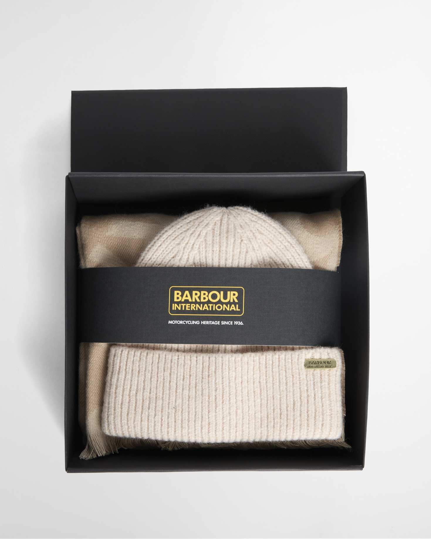 Pendle Beanie & Kenna Scarf Gift Set Moonbeam/Camel