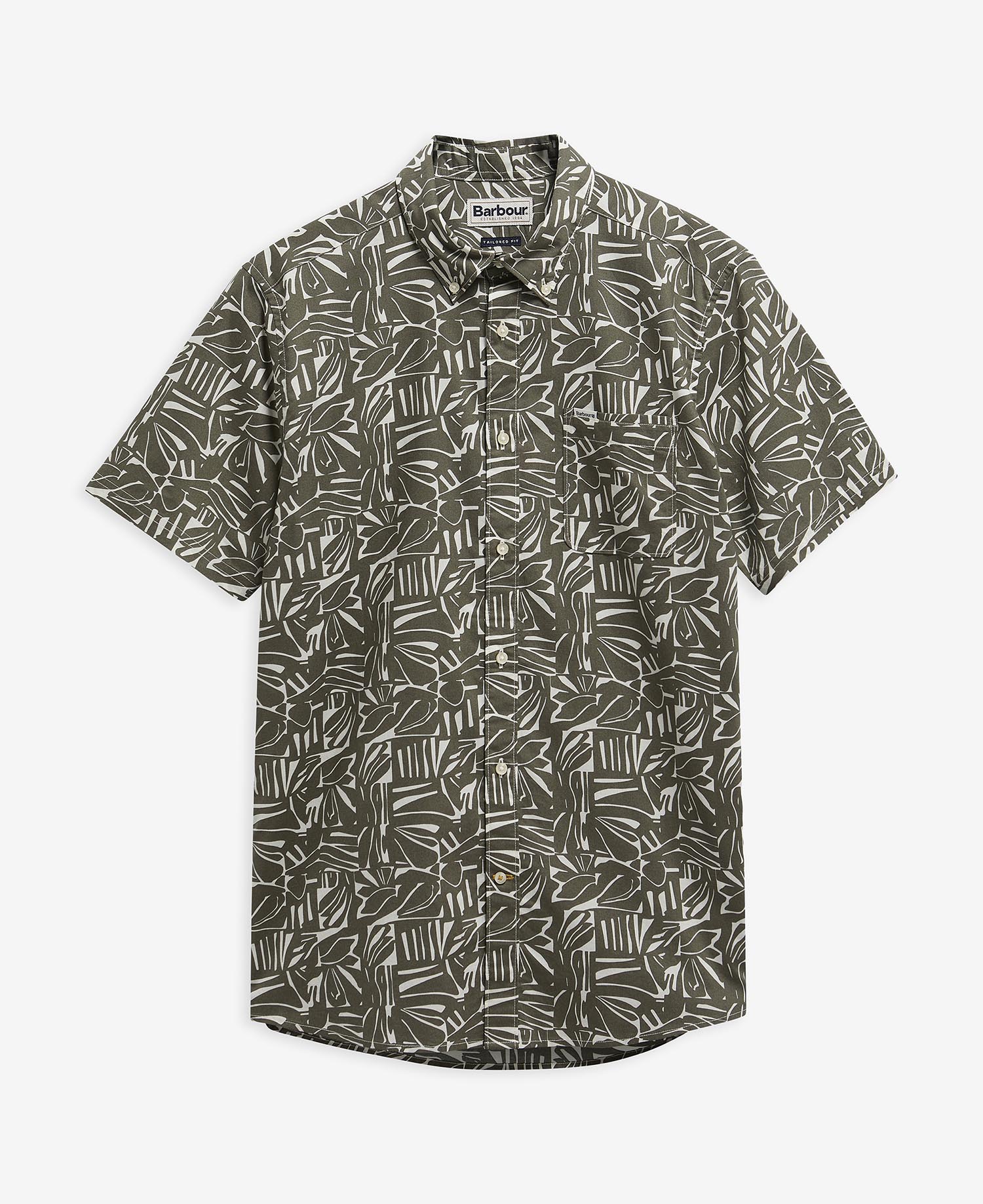 Orton Printed Tailored Short-Sleeved Shirt Olive