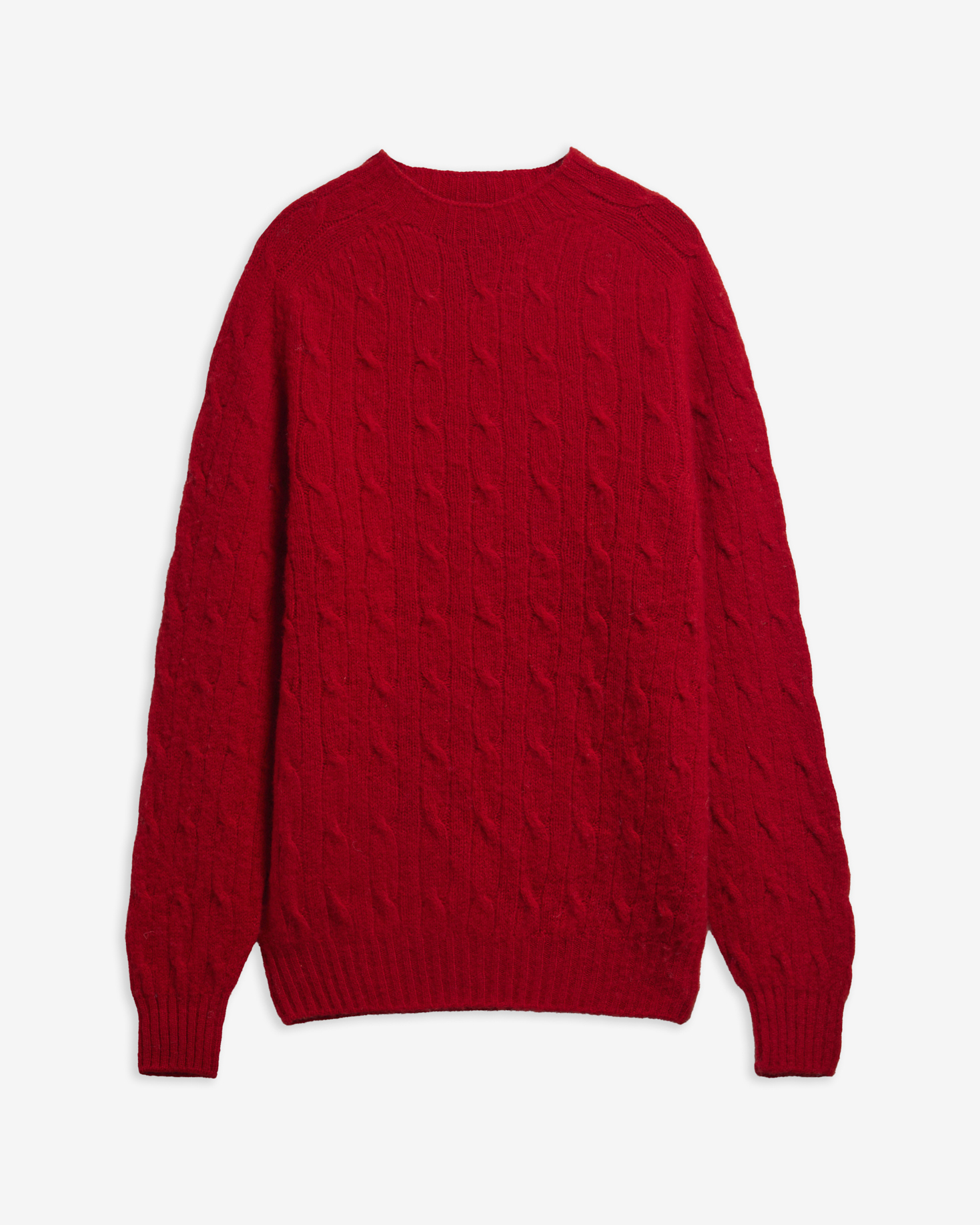 Maglione girocollo Scottish Made in lana con lavorazione a trecce Red