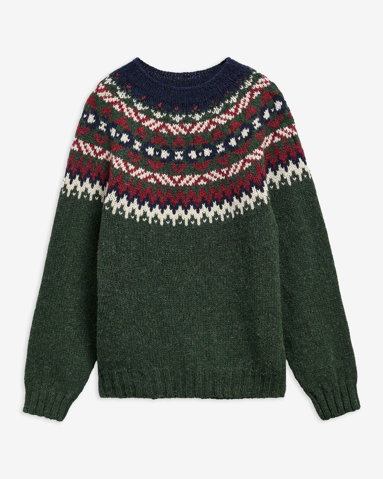 Scottish Made Fair Isle Crew Neck Jumper Green