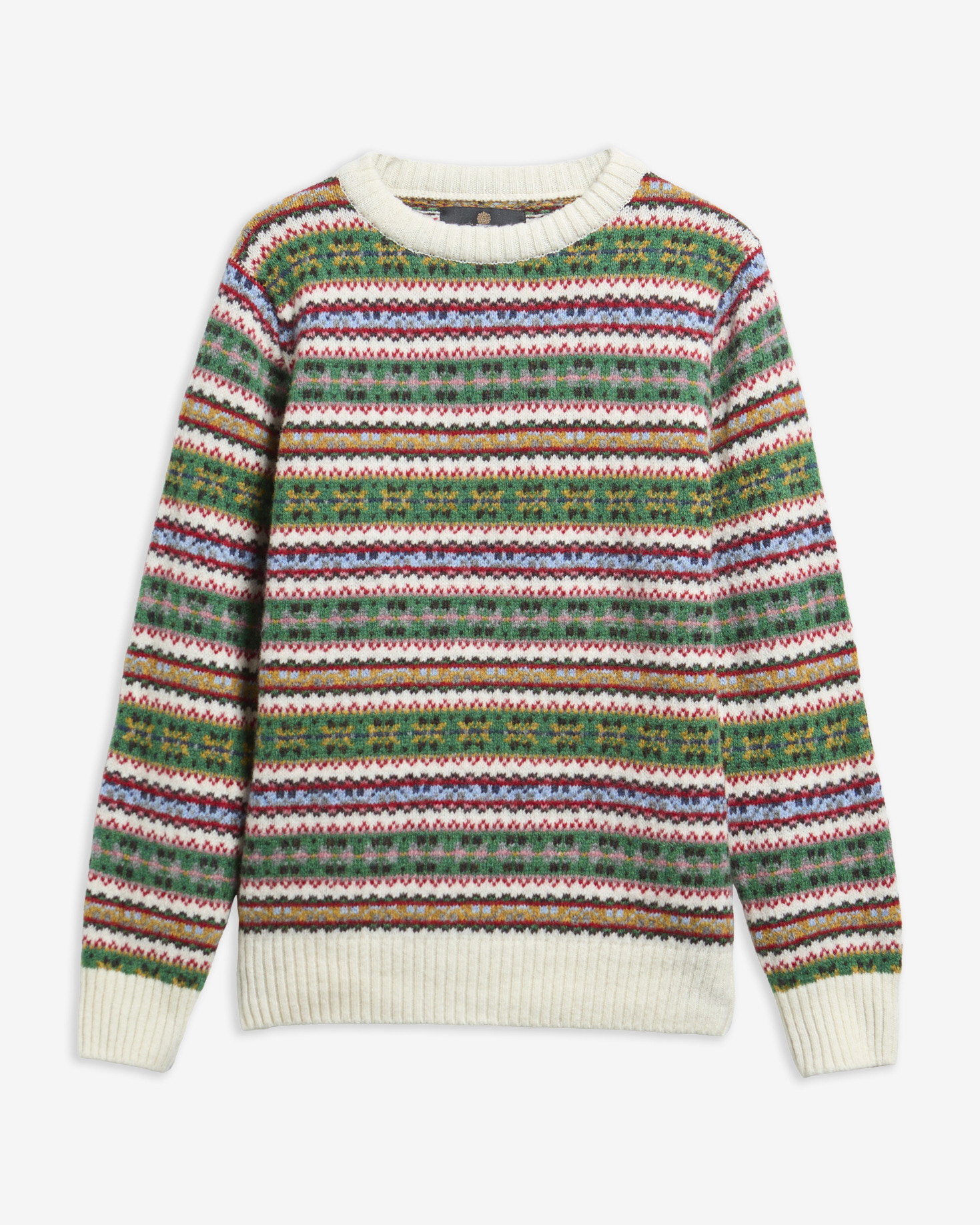 Maglione girocollo in lana Scottish Made Fair Isle Whisper White