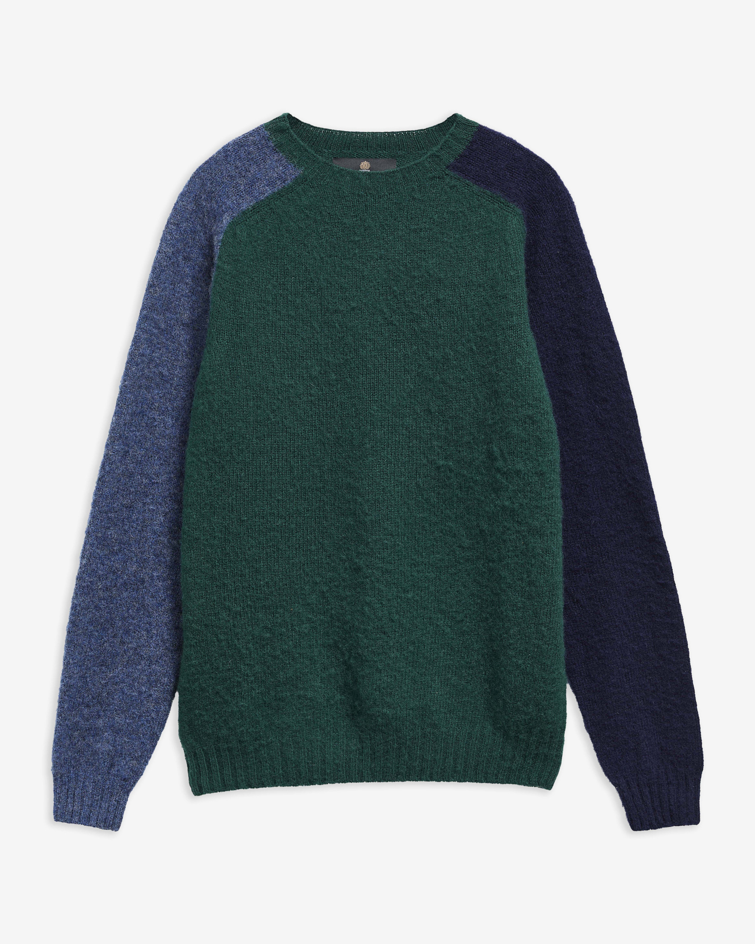 Maglione girocollo Scottish Made in lana con inserti a blocchi di colore Evergreen