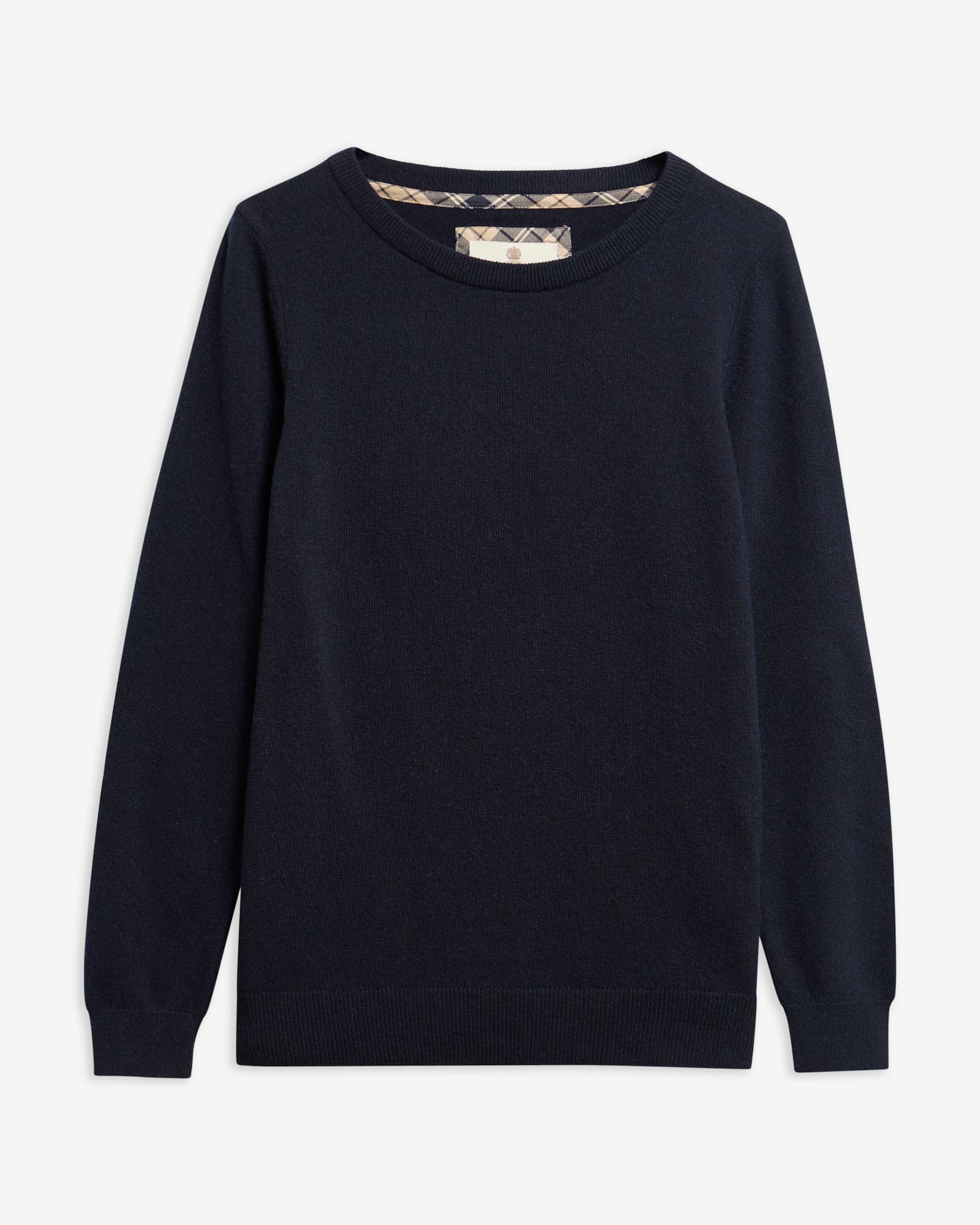 Pendle Crew Neck Jumper Navy/Birchwood Tartan