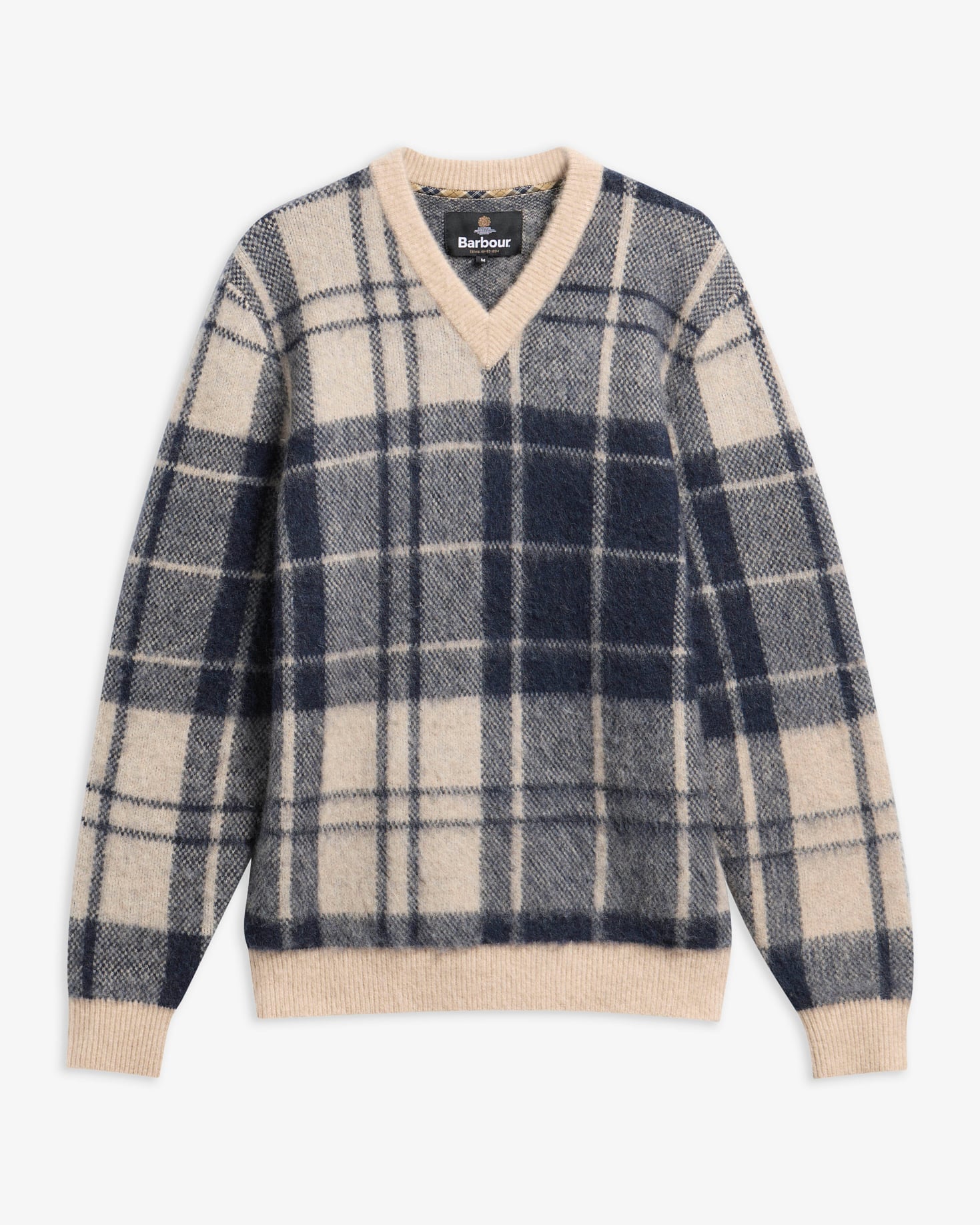Hunham Tartan V-Neck Jumper Stone