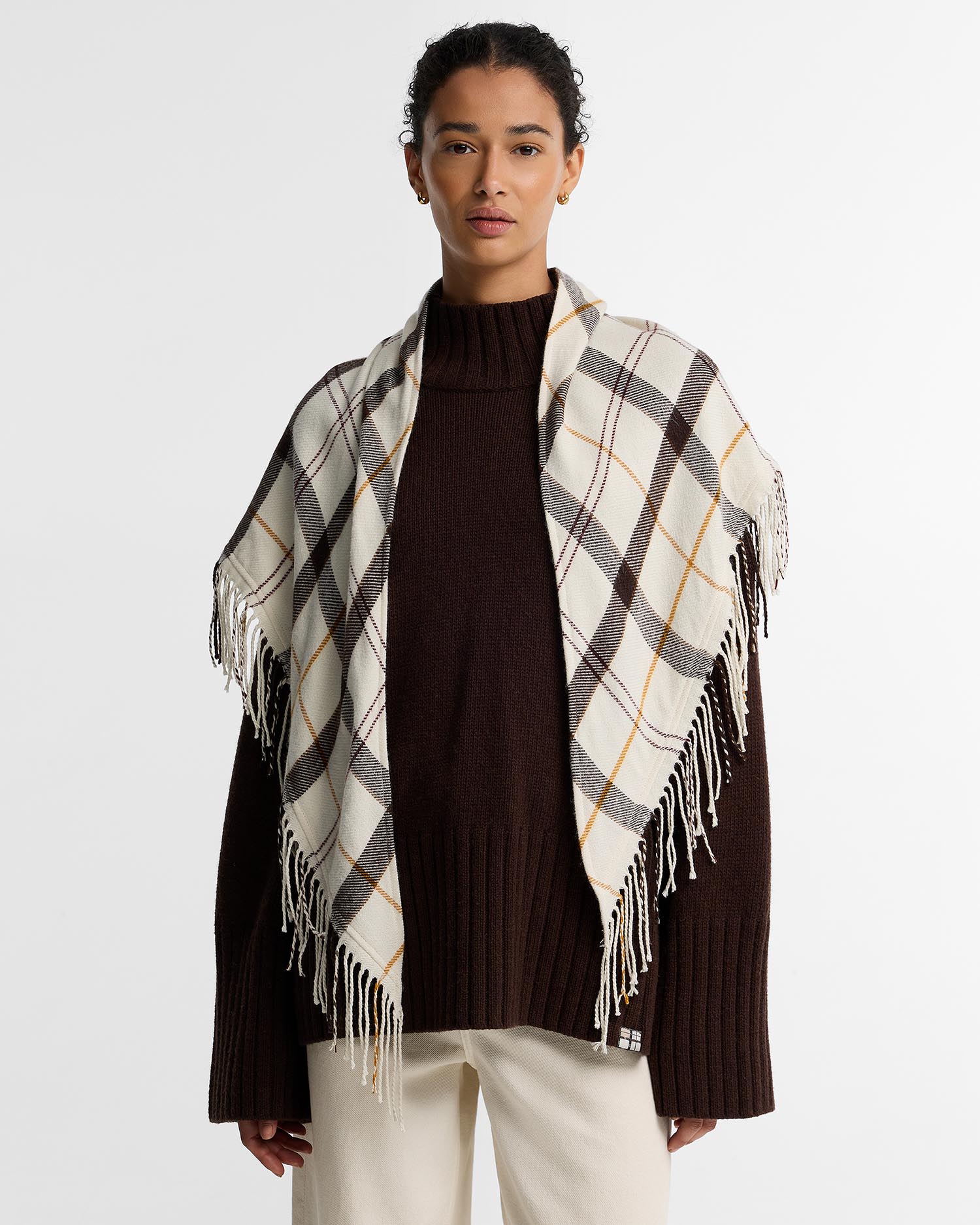 Kirklees Tartan Triangular Scarf Ecru Muted Tartan