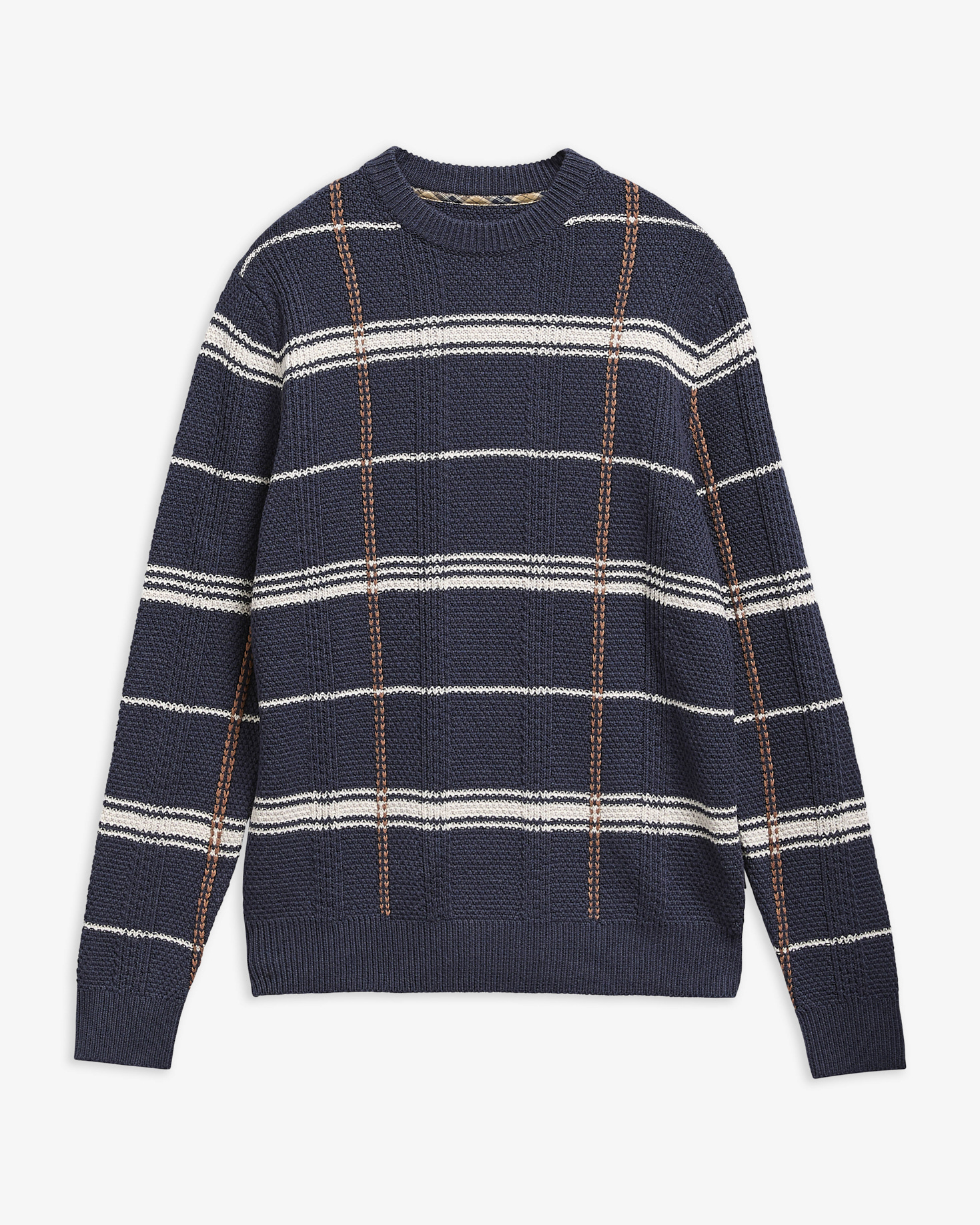 Maglione in tartan Fasey con lavorazione a trecce Navy