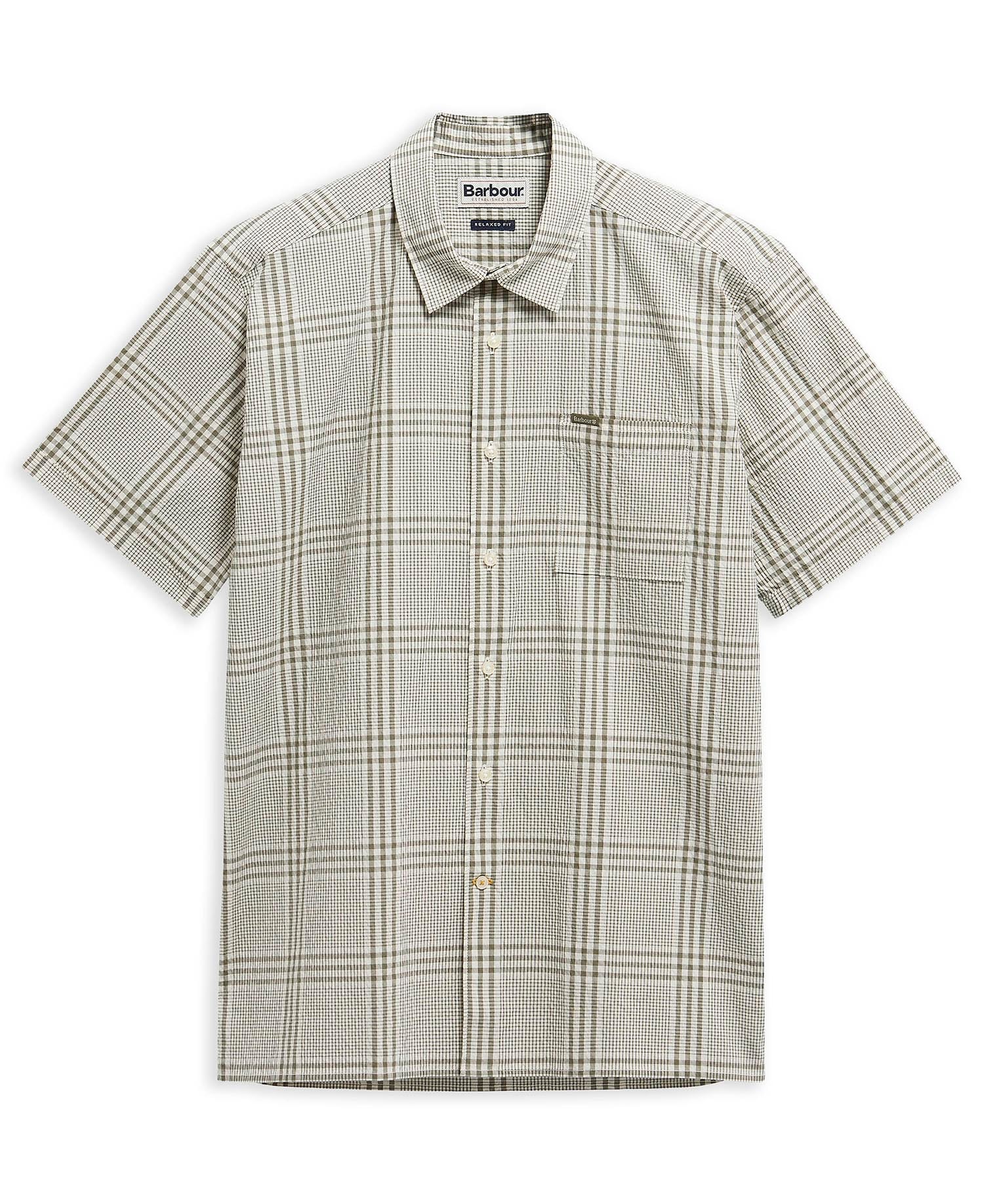 Camicia Carrock a maniche corte in seersucker con motivo a quadri Whisper White