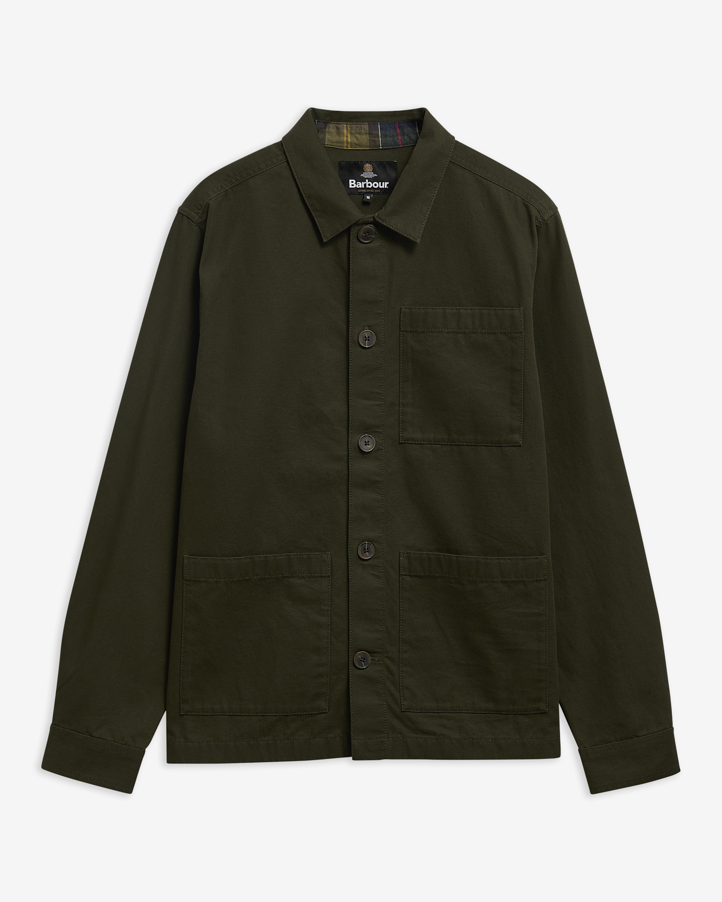 Barbour Overshirt Tartan Trimmed Washed Mushroom