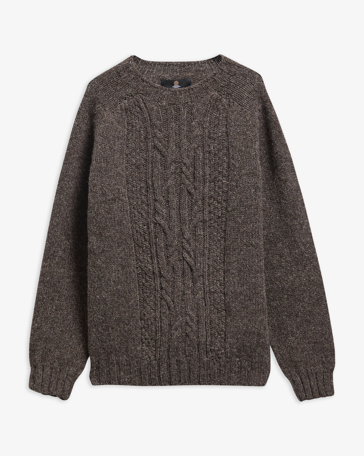 Maglione Scottish Made in filato naturale con motivo a trecce Medium Brown