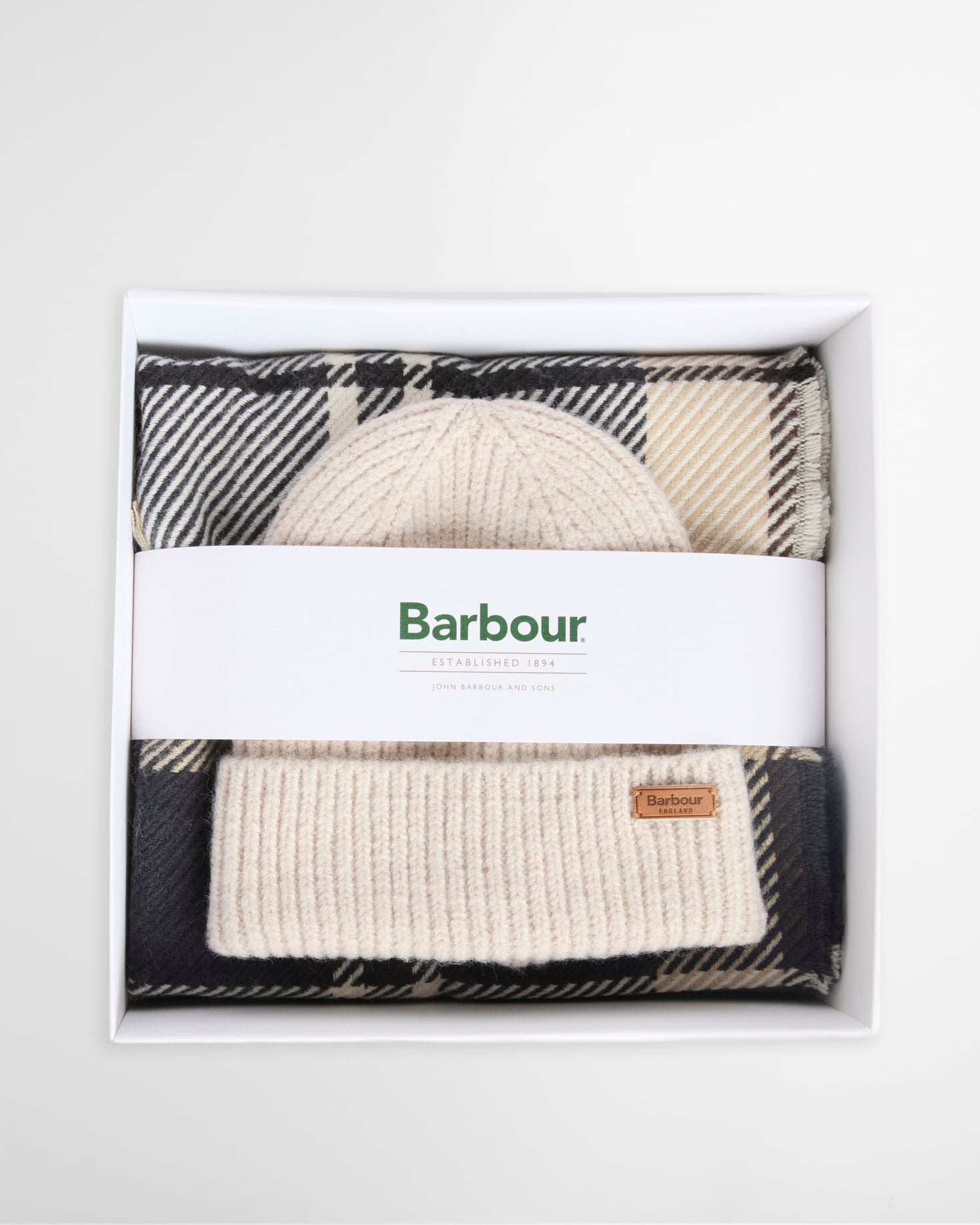 Pendle Beanie & Blair Scarf Gift Set Light Birchwood Tartan