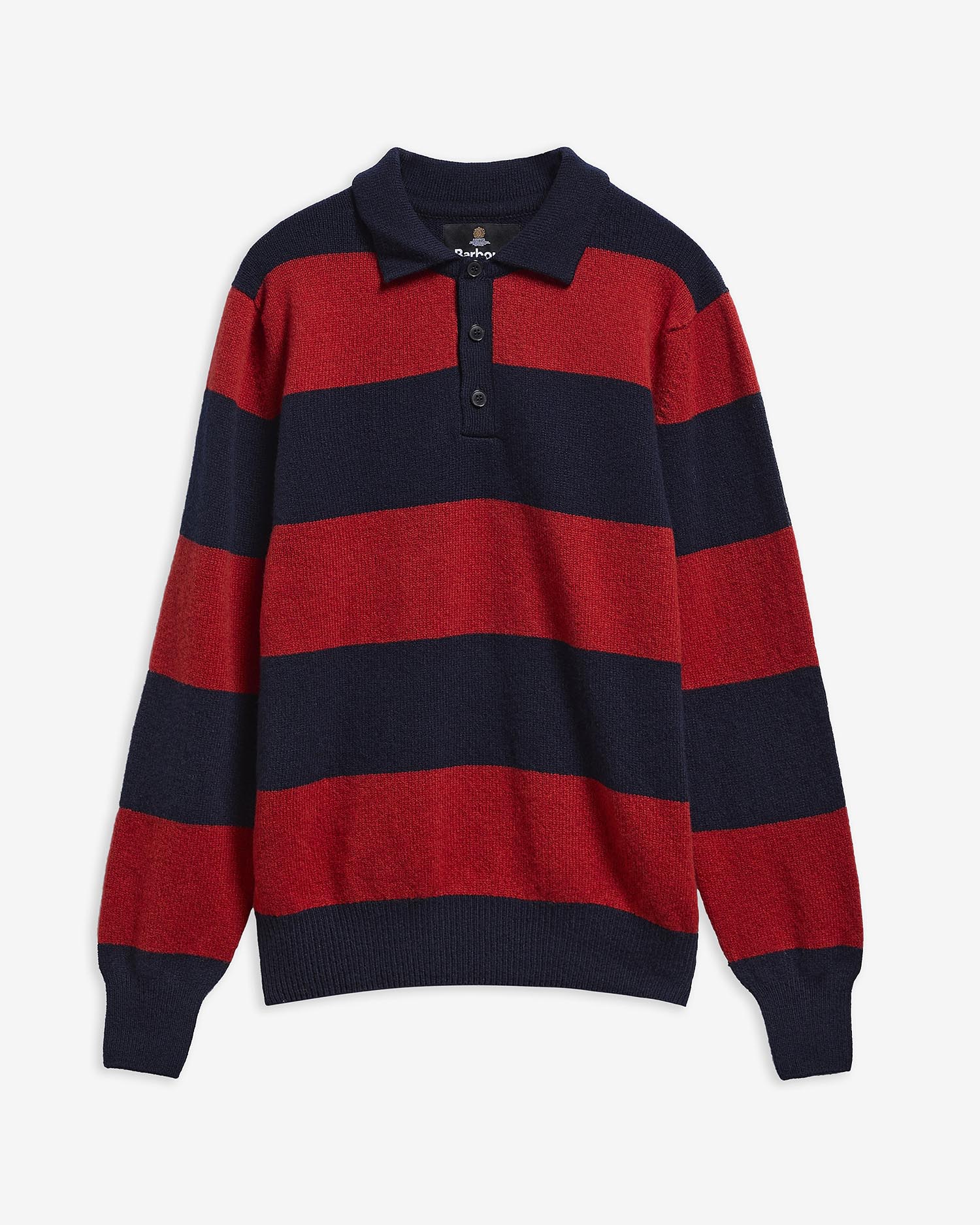 Scottish Made Striped Wool Polo Shirt Navy
