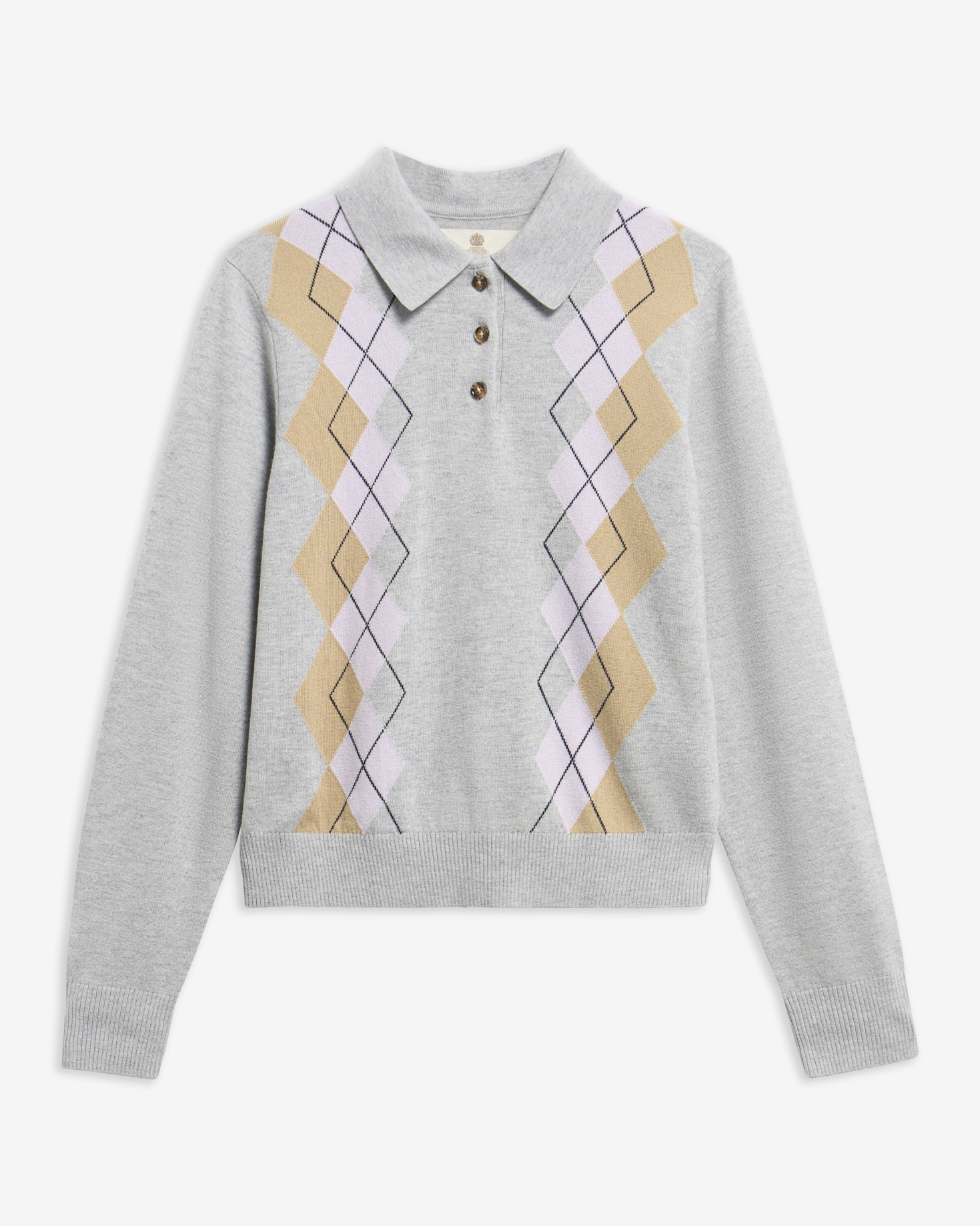 Polo in maglia Fawne con motivo a rombi Grey Multi