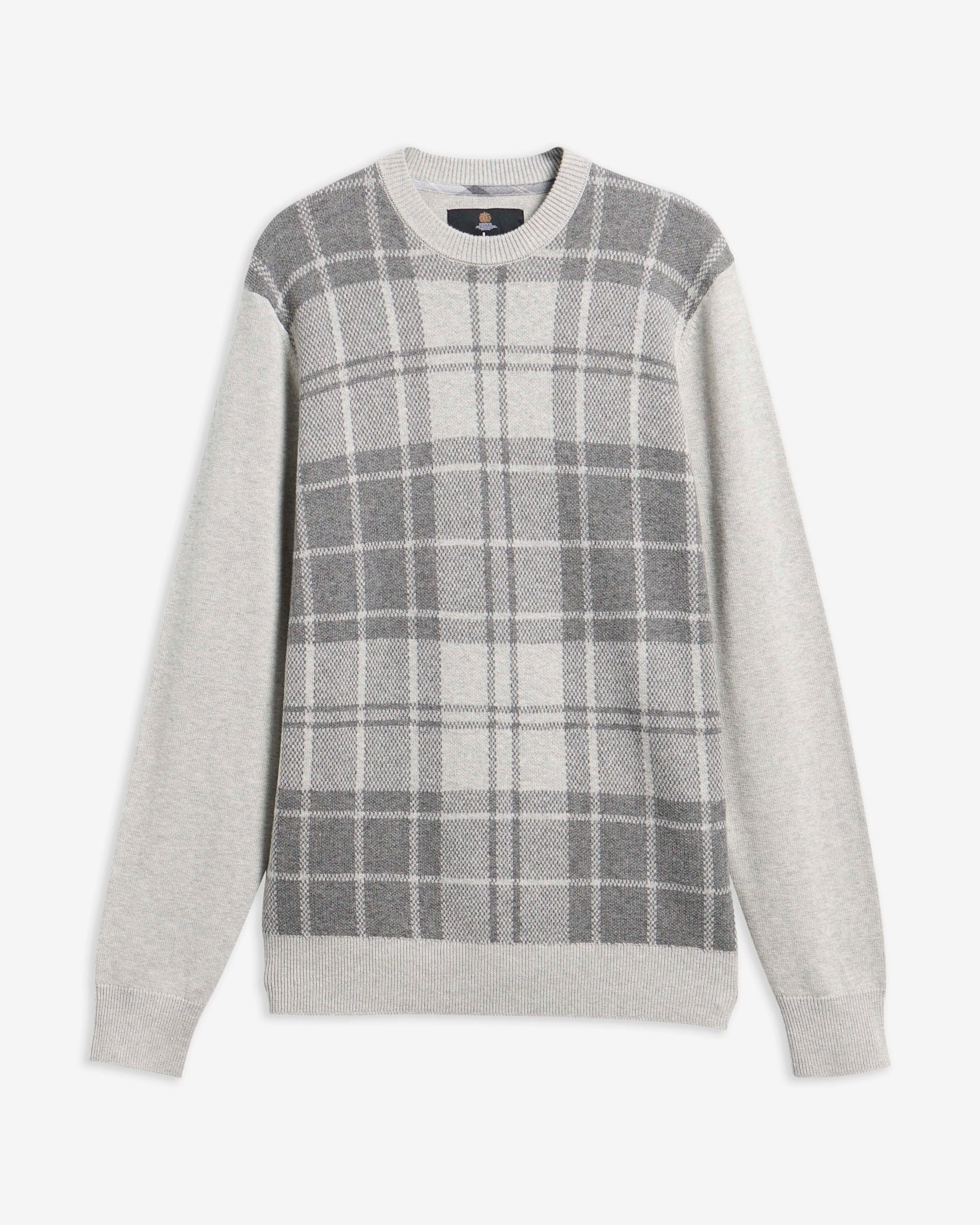 Mineral Tartan Crew Neck Jumper Grey Marl