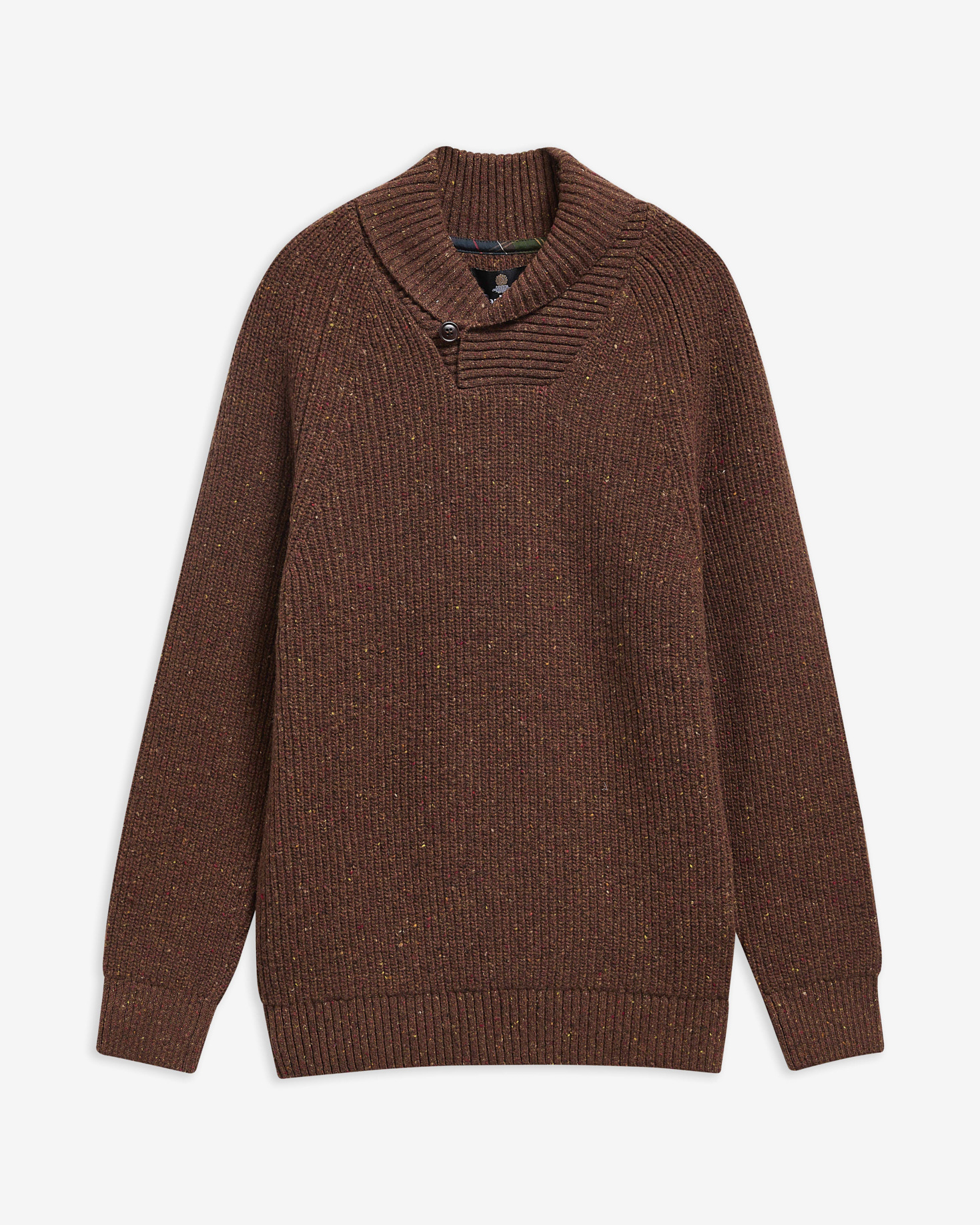 Essentials Fleck Wool Shawl Neck Jumper Bracken