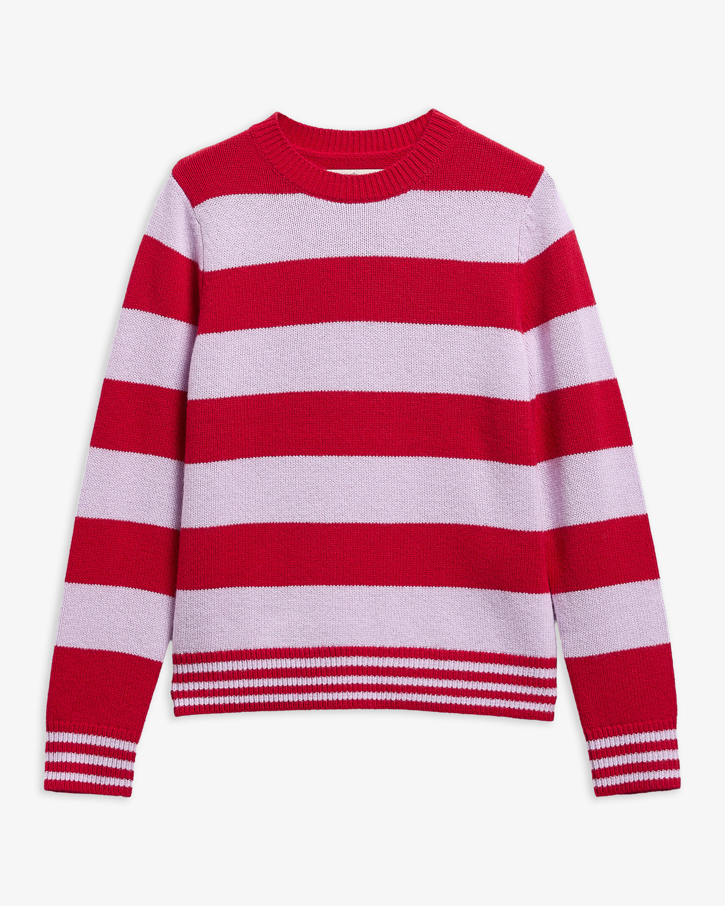 Woodhouse Striped Cashmere-Blend Crew Neck Jumper Crimson Multi