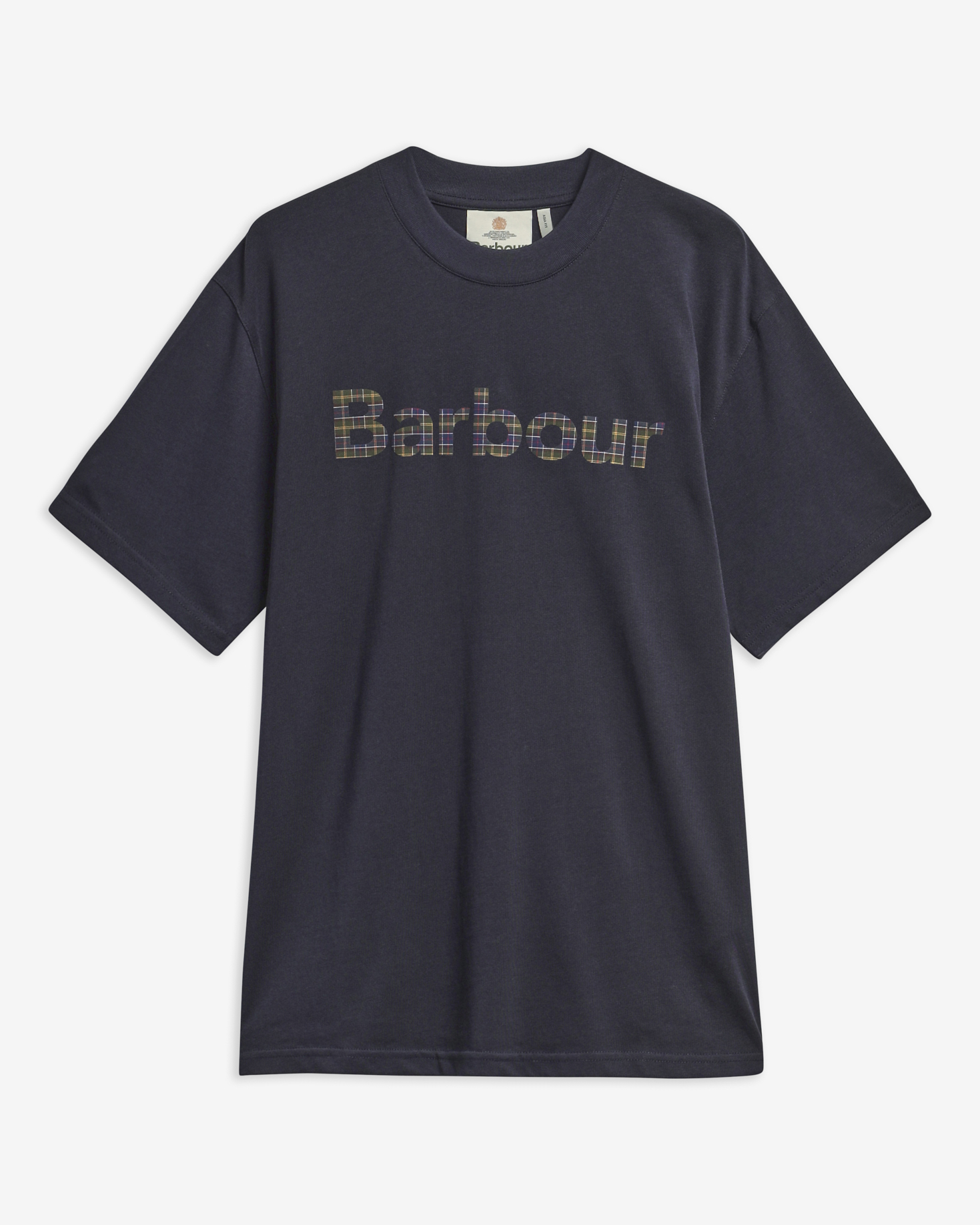 T-shirt oversize con stampa del logo in tartan Navy