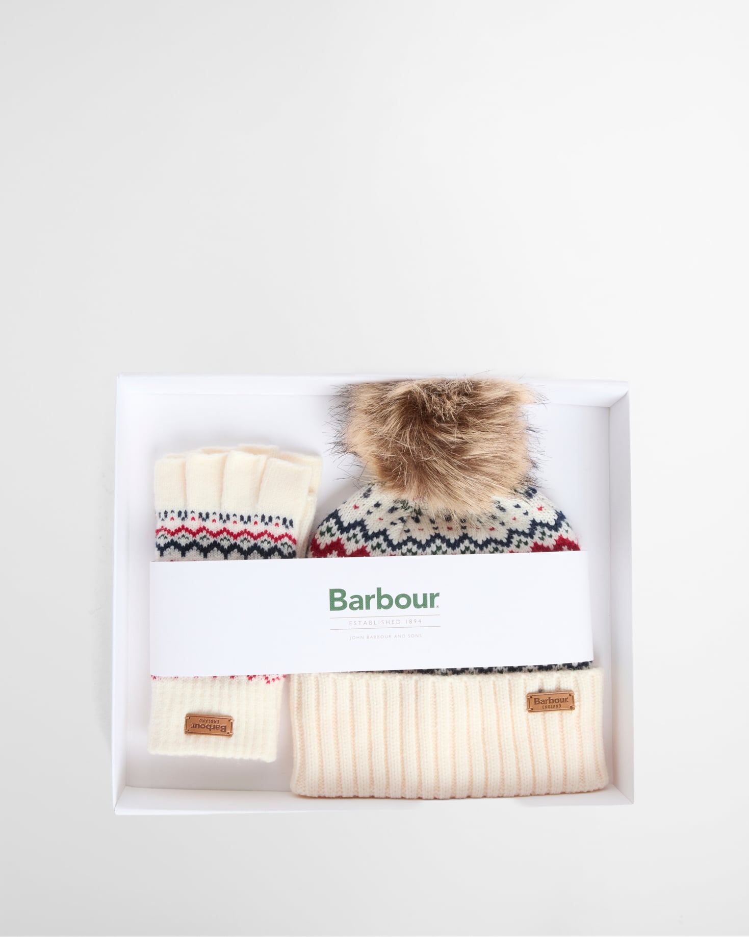Barbour Geschenkset Beanie & Handschuhe Holly Antique White