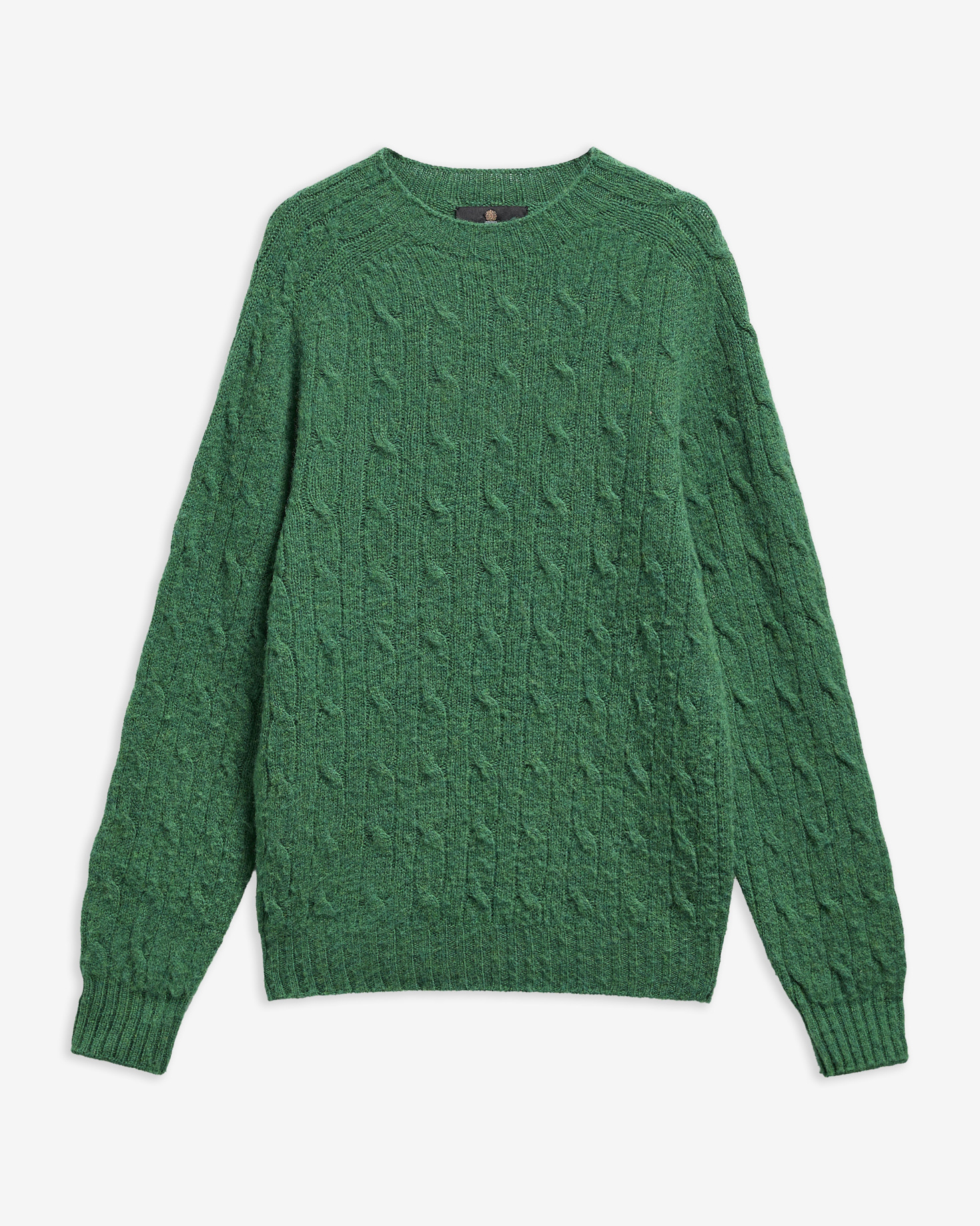 Scottish Made Cable-Knit Wool Crew Neck Jumper Sycamore