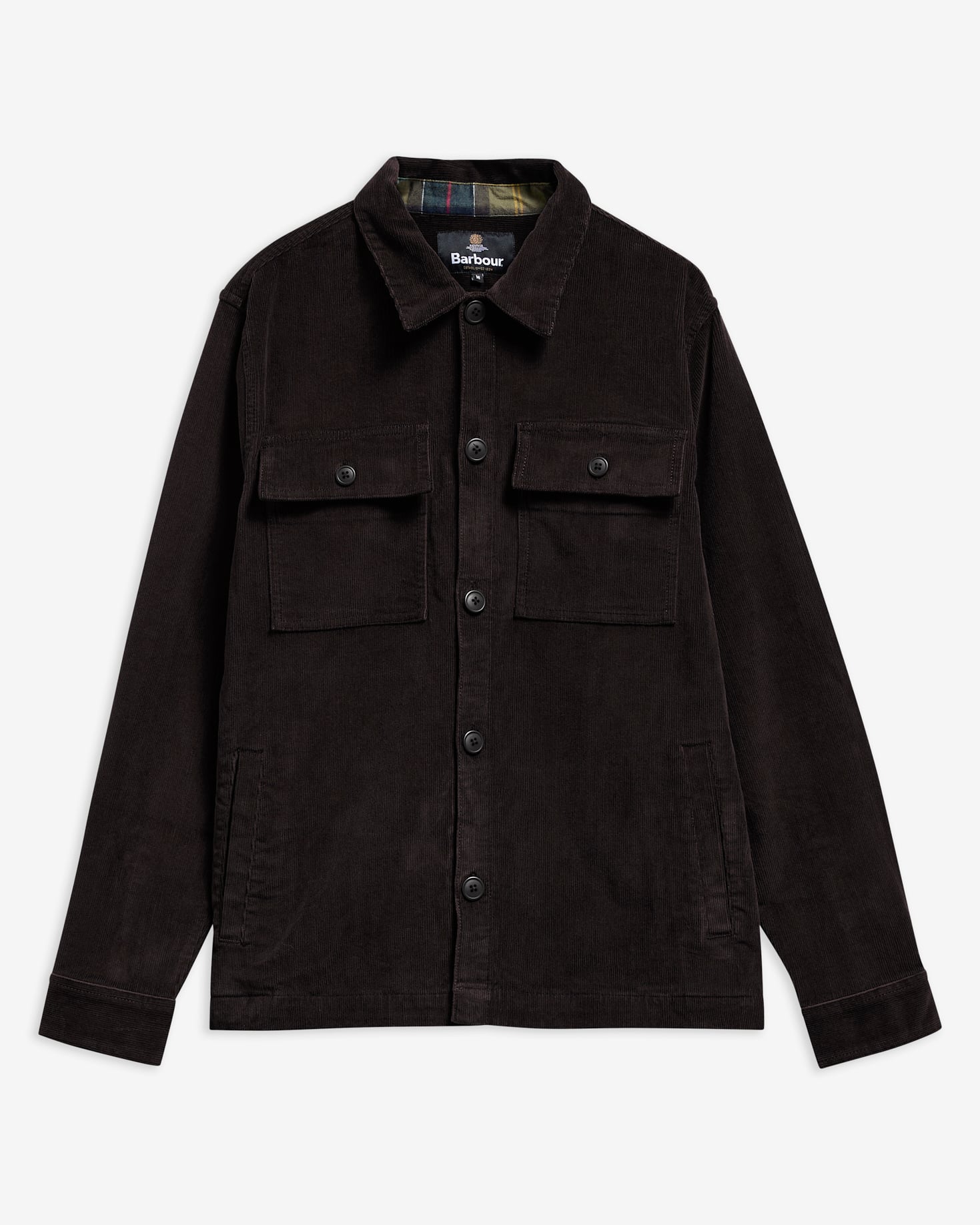 Tartan Trimmed Cord Overshirt Olive