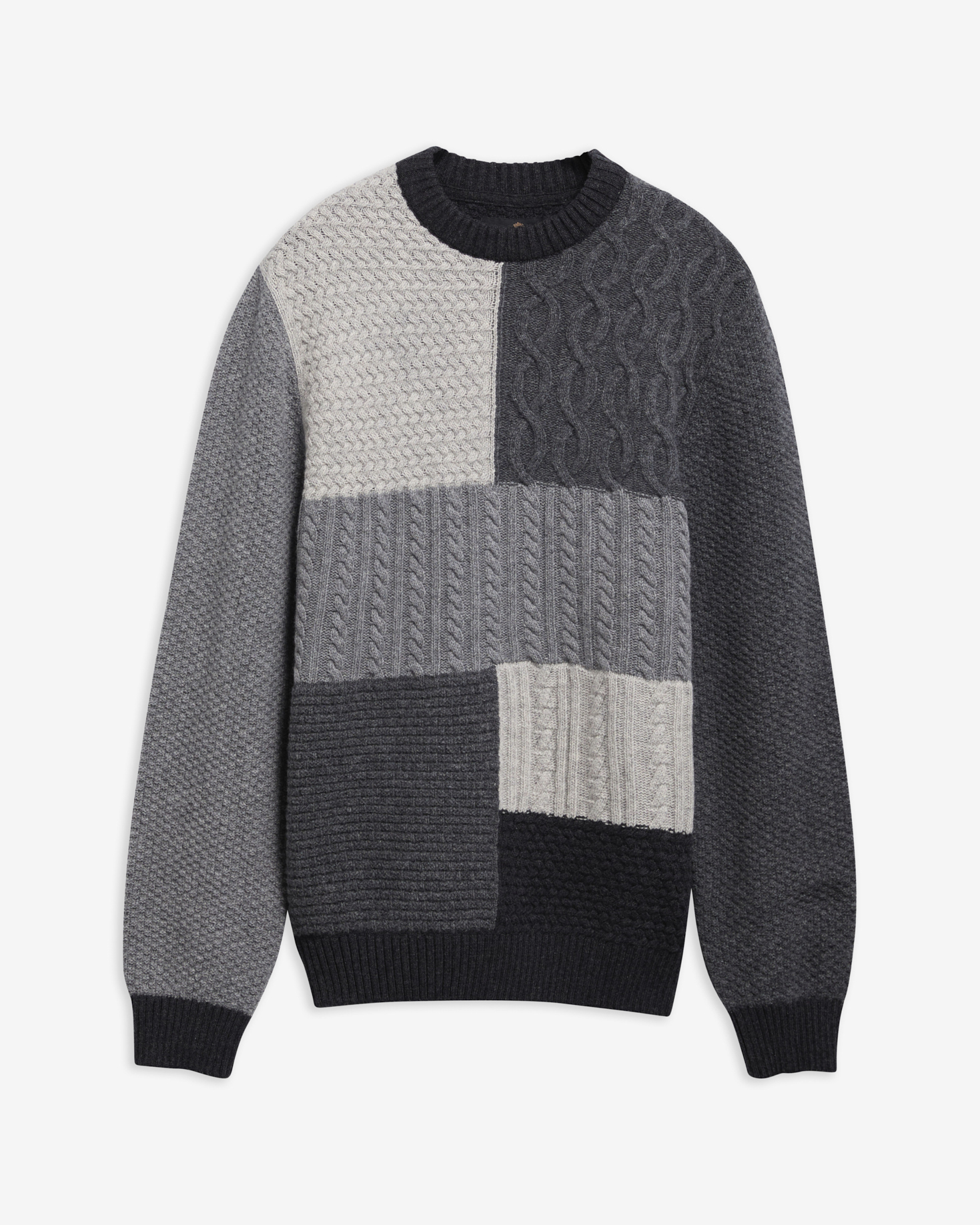 Patchwork Crew Neck Jumper Grey Mix