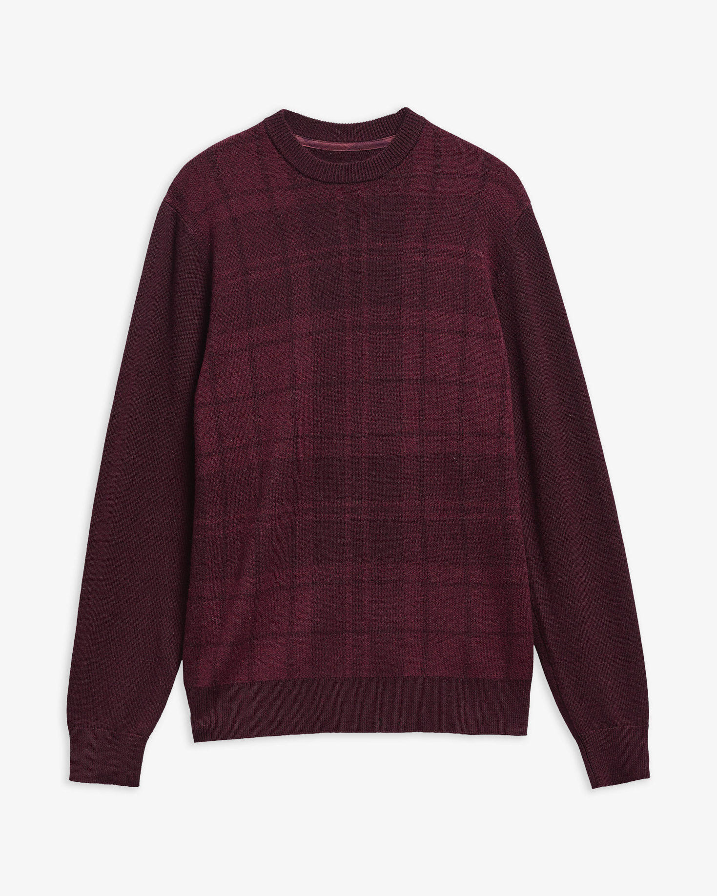 Mineral Tartan Crew Neck Jumper Burgundy