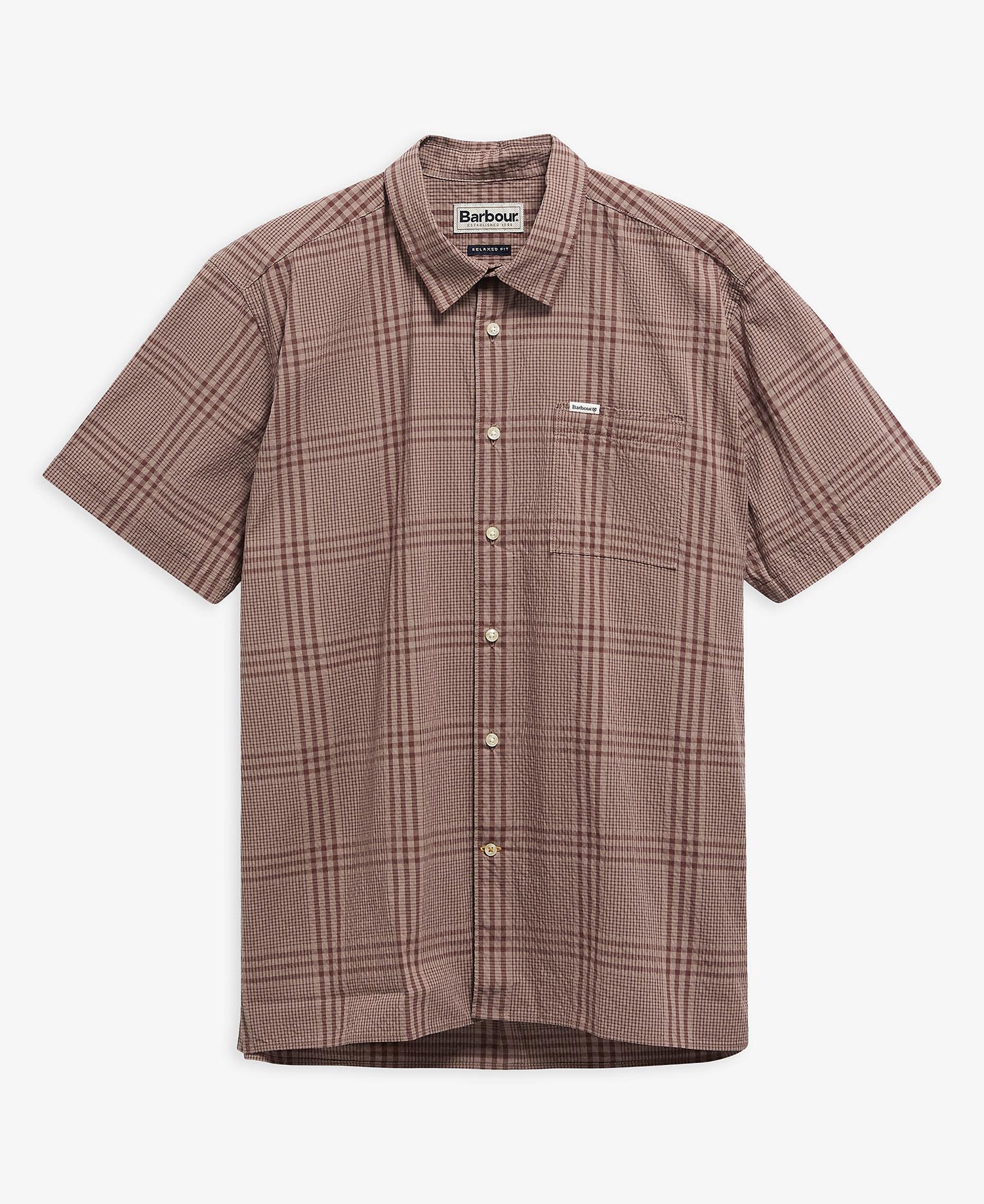 Carrock Checked Seersucker Short-Sleeved Shirt Burnt Pepper