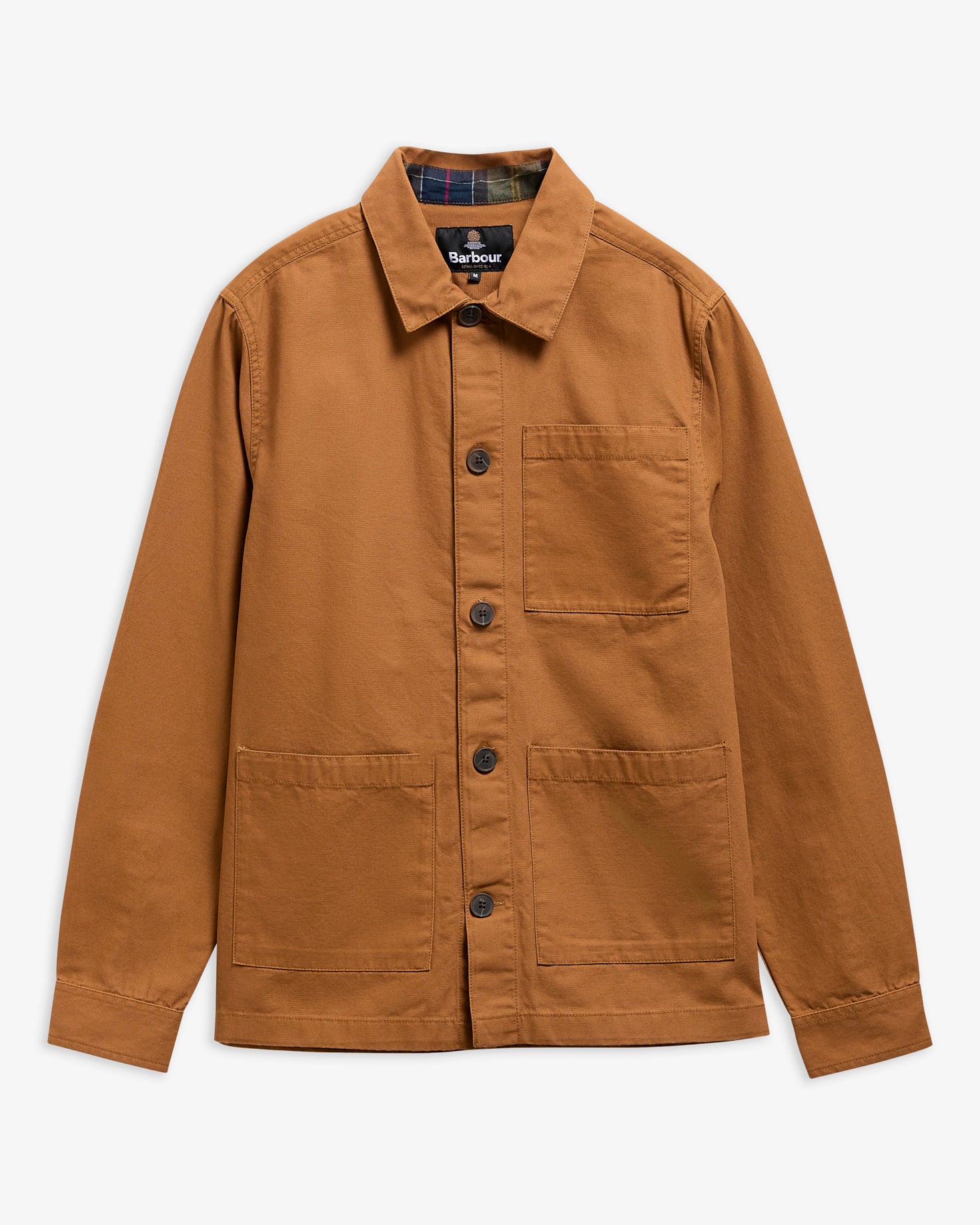 Tartan Trimmed Washed Overshirt Cinammon